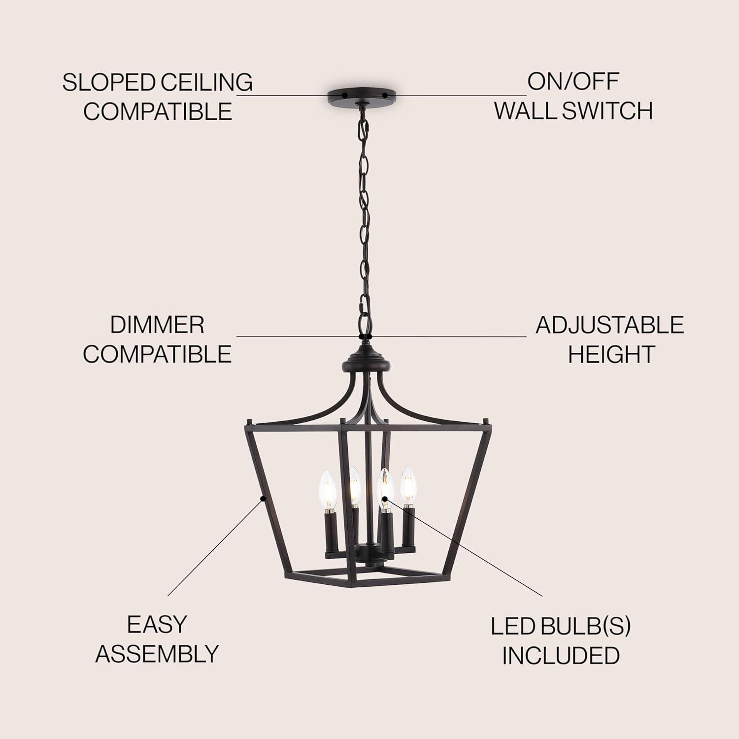 imageJONATHAN Y JYL7560B Camden 10quot 3Light Iron Classic Midcentury Pendant Lantern Rustic Transitional Dining Room Living Room Kitchen Foyer Bedroom Hallway ChromeOilRubbed Bronze