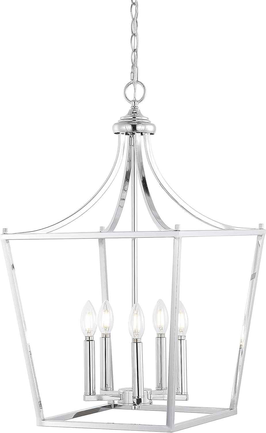 imageJONATHAN Y JYL7560B Camden 10quot 3Light Iron Classic Midcentury Pendant Lantern Rustic Transitional Dining Room Living Room Kitchen Foyer Bedroom Hallway ChromeChrome