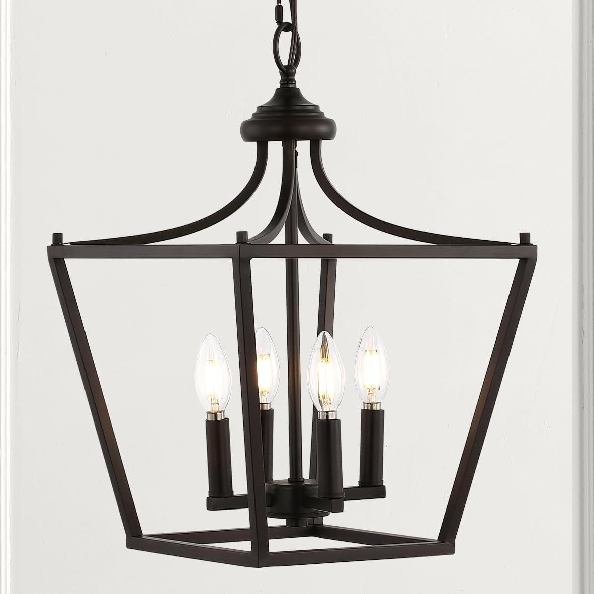imageJONATHAN Y JYL7560B Camden 10quot 3Light Iron Classic Midcentury Pendant Lantern Rustic Transitional Dining Room Living Room Kitchen Foyer Bedroom Hallway ChromeOilRubbed Bronze