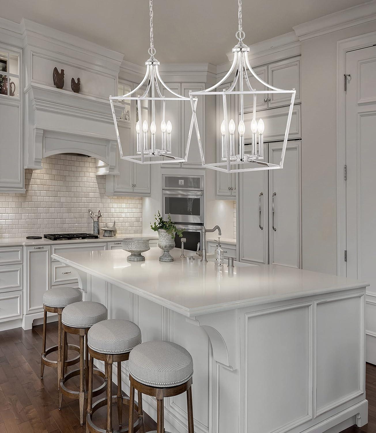 imageJONATHAN Y JYL7560B Camden 10quot 3Light Iron Classic Midcentury Pendant Lantern Rustic Transitional Dining Room Living Room Kitchen Foyer Bedroom Hallway ChromeChrome