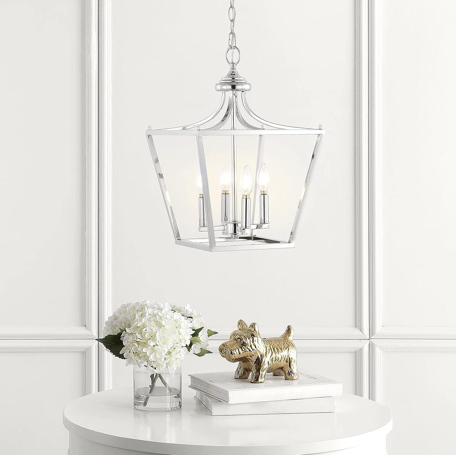 imageJONATHAN Y JYL7560B Camden 10quot 3Light Iron Classic Midcentury Pendant Lantern Rustic Transitional Dining Room Living Room Kitchen Foyer Bedroom Hallway ChromeChrome