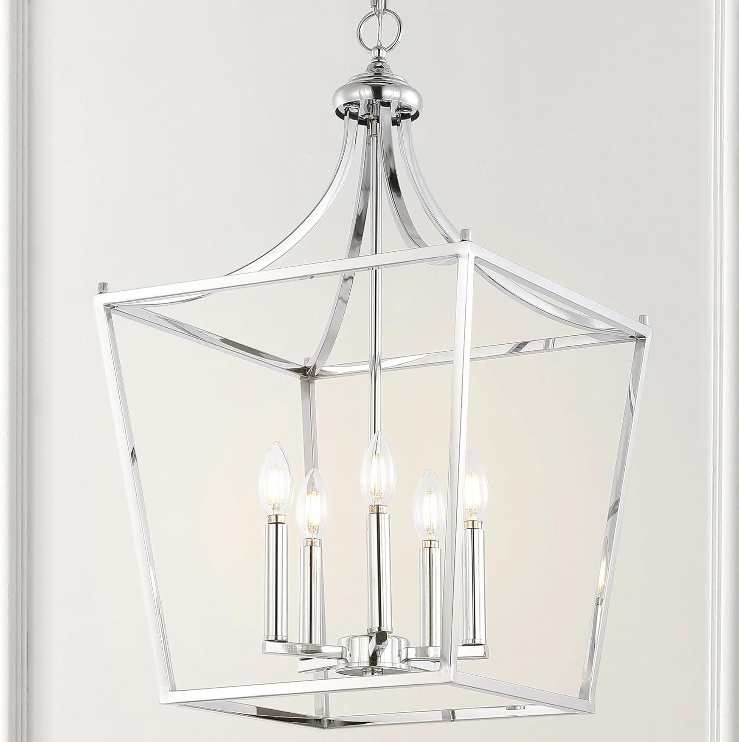 imageJONATHAN Y JYL7560B Camden 10quot 3Light Iron Classic Midcentury Pendant Lantern Rustic Transitional Dining Room Living Room Kitchen Foyer Bedroom Hallway ChromeChrome