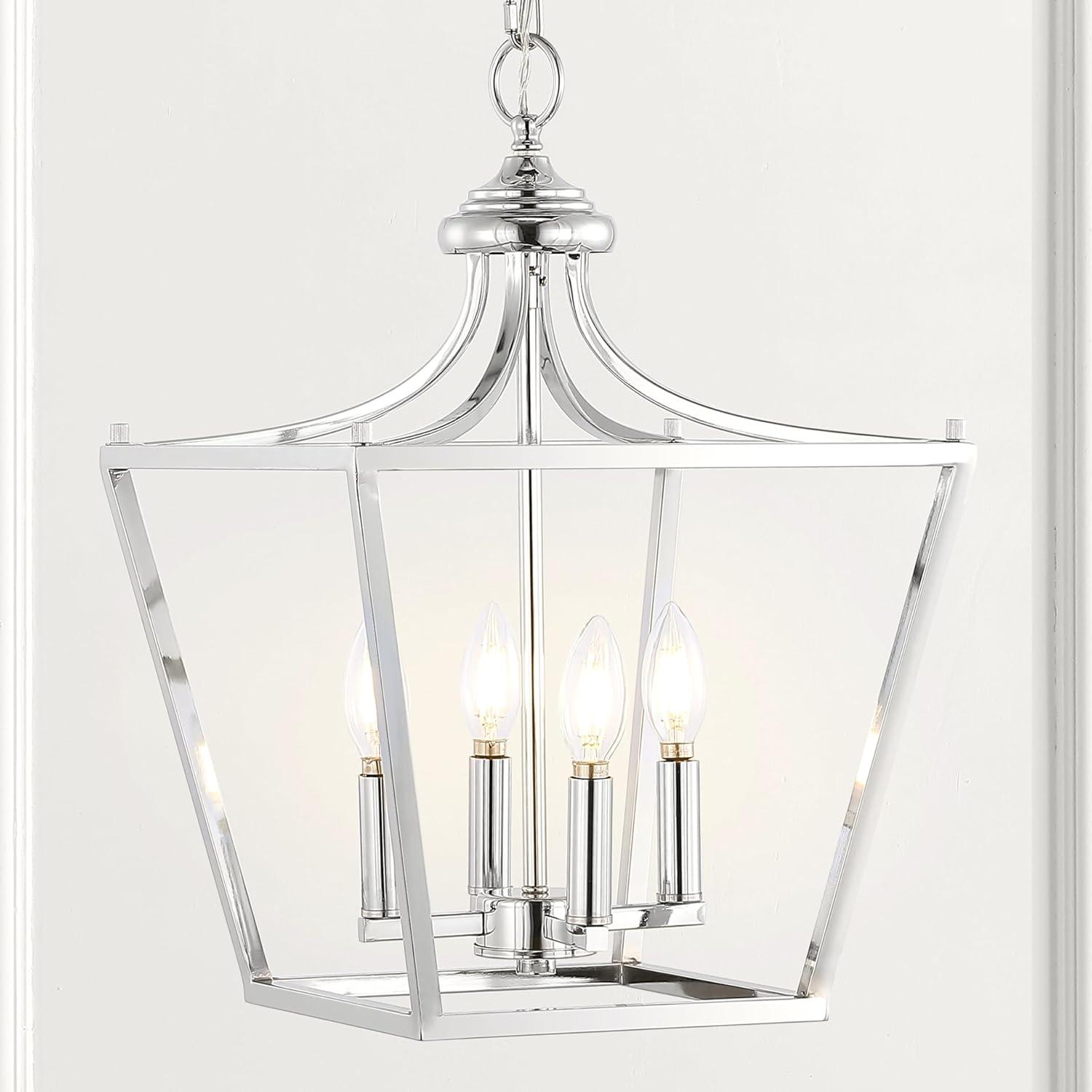 imageJONATHAN Y JYL7560B Camden 10quot 3Light Iron Classic Midcentury Pendant Lantern Rustic Transitional Dining Room Living Room Kitchen Foyer Bedroom Hallway ChromeChrome