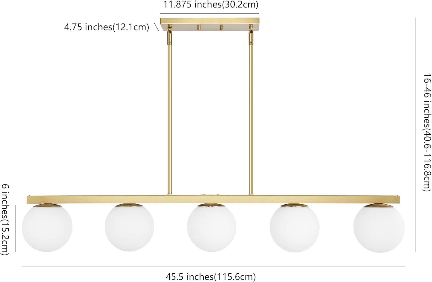 imageJONATHAN Y JYL7572A Luca Parisian 455quot 5Light Modern Glam Iron Globe Linear LED Pendant Transitional Farmhouse Adjustable Dining Room Living Room Kitchen Island Foyer Bedroom Brass GoldWhiteBrass Gold