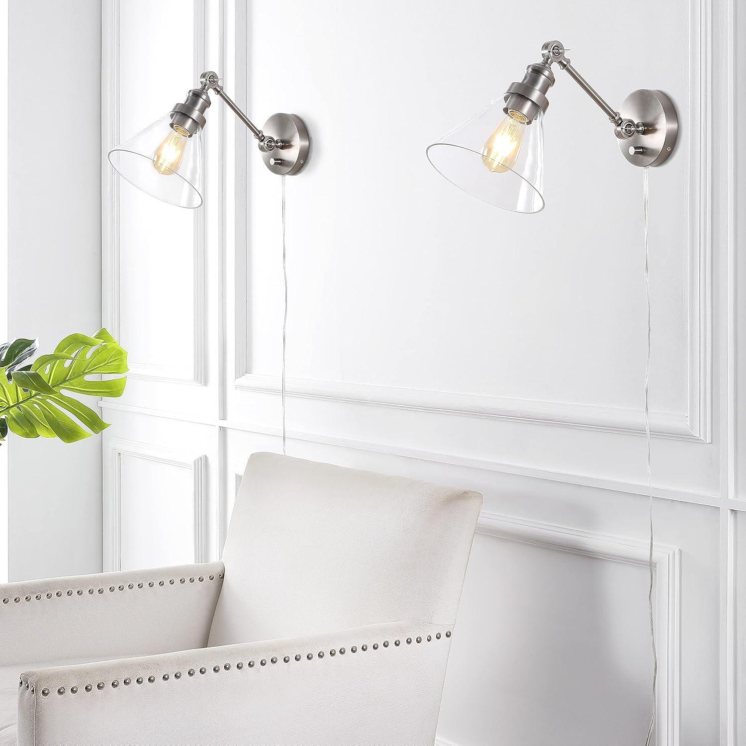 imageJONATHAN Y JYL7575ASET2 Cowie 8quot Classic Industrial IronGlass Adjustable LED Contemporary Wall Sconce for Entryway Lobby Kitchen Bathroom Bedroom Living Room Set of 2 2 Light Oil Rubbed BronzeNickel