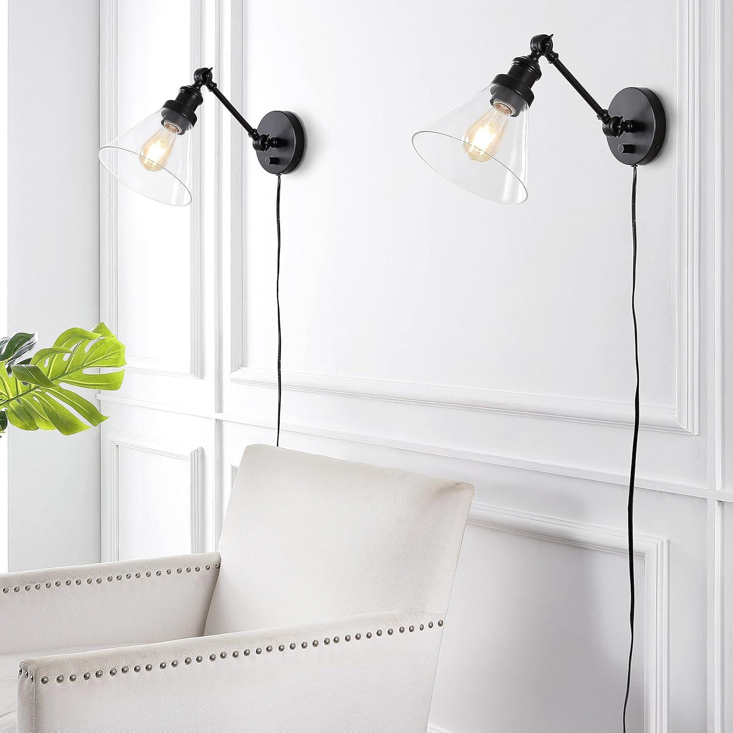 imageJONATHAN Y JYL7575ASET2 Cowie 8quot Classic Industrial IronGlass Adjustable LED Contemporary Wall Sconce for Entryway Lobby Kitchen Bathroom Bedroom Living Room Set of 2 2 Light Oil Rubbed BronzeOilRubbed Bronze