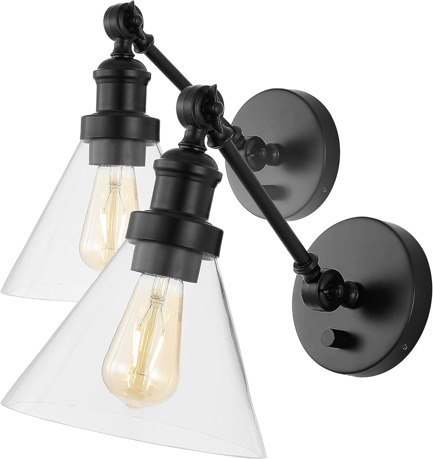 imageJONATHAN Y JYL7575ASET2 Cowie 8quot Classic Industrial IronGlass Adjustable LED Contemporary Wall Sconce for Entryway Lobby Kitchen Bathroom Bedroom Living Room Set of 2 2 Light Oil Rubbed BronzeOilRubbed Bronze