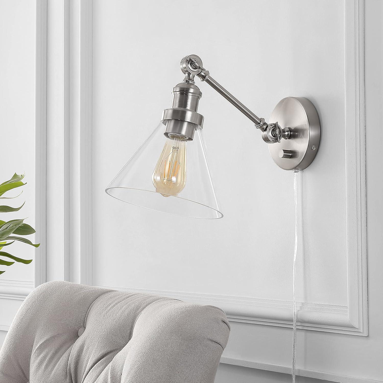 imageJONATHAN Y JYL7575ASET2 Cowie 8quot Classic Industrial IronGlass Adjustable LED Contemporary Wall Sconce for Entryway Lobby Kitchen Bathroom Bedroom Living Room Set of 2 2 Light Oil Rubbed BronzeNickel