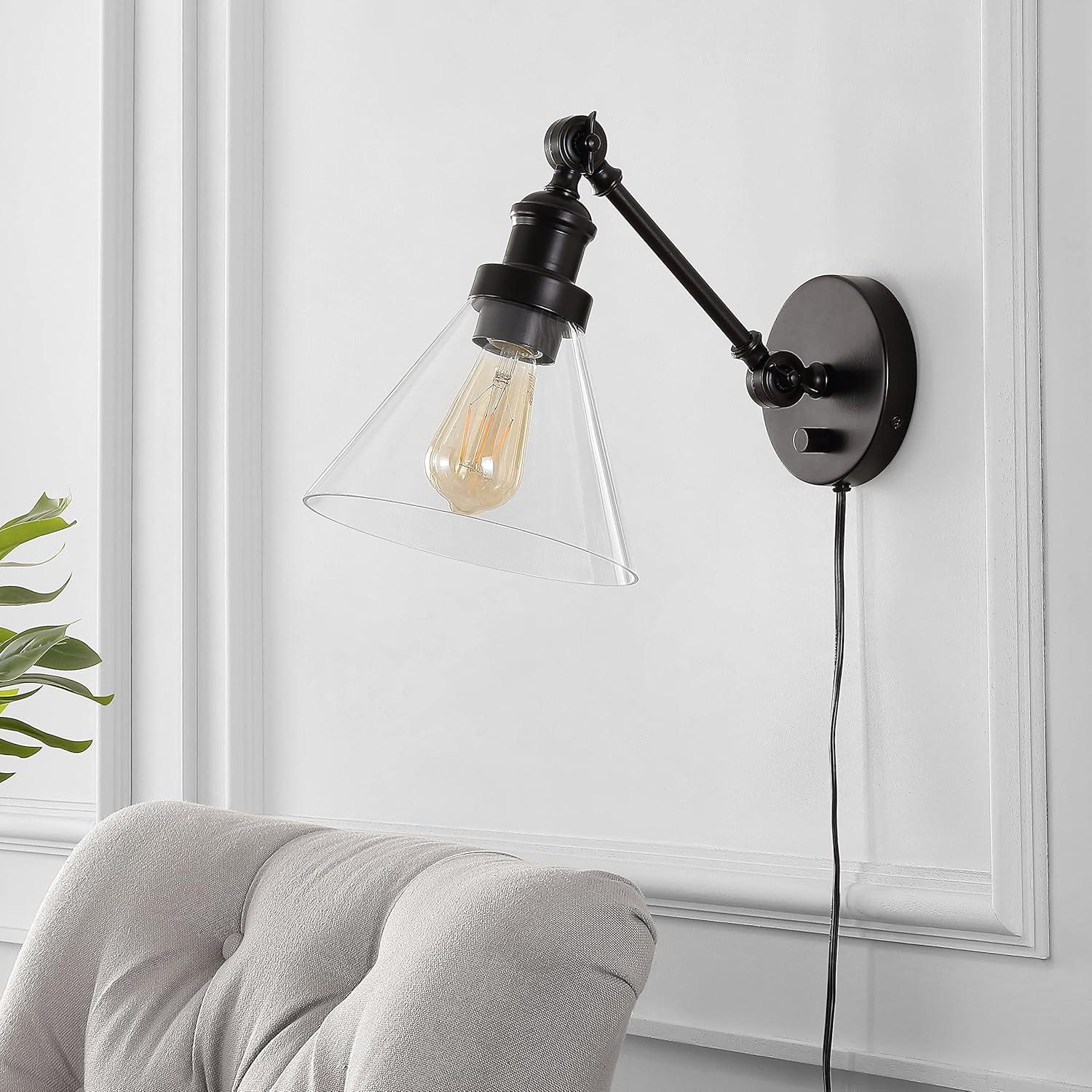 imageJONATHAN Y JYL7575ASET2 Cowie 8quot Classic Industrial IronGlass Adjustable LED Contemporary Wall Sconce for Entryway Lobby Kitchen Bathroom Bedroom Living Room Set of 2 2 Light Oil Rubbed BronzeOilRubbed Bronze