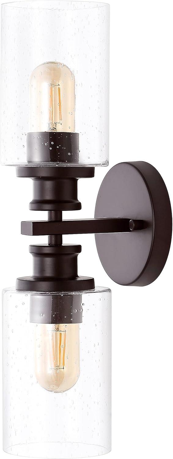 imageJONATHAN Y JYL7577C Jules Edison 165quot Cylinder 2Light IronSeeded Glass Farmhouse Contemporary LED Vanity Rustic Modern Bohemian 2700K 4W Bulbs for Kitchen Bathroom Bedroom Living Room NickelOilRubbed Bronze