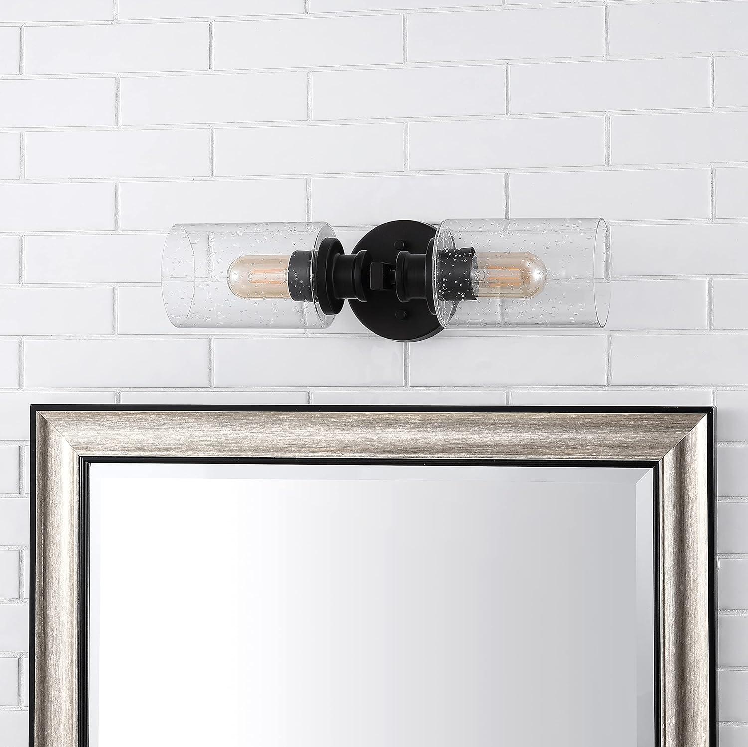 imageJONATHAN Y JYL7577C Jules Edison 165quot Cylinder 2Light IronSeeded Glass Farmhouse Contemporary LED Vanity Rustic Modern Bohemian 2700K 4W Bulbs for Kitchen Bathroom Bedroom Living Room NickelBlack