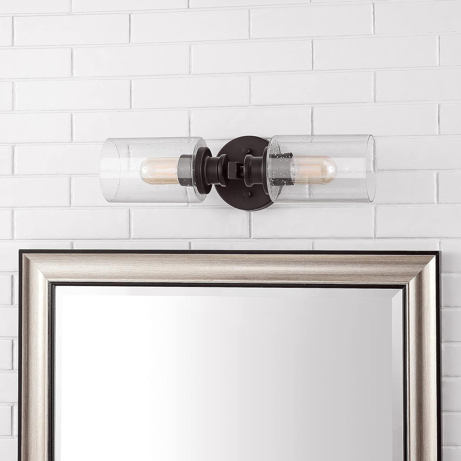 imageJONATHAN Y JYL7577C Jules Edison 165quot Cylinder 2Light IronSeeded Glass Farmhouse Contemporary LED Vanity Rustic Modern Bohemian 2700K 4W Bulbs for Kitchen Bathroom Bedroom Living Room NickelOilRubbed Bronze