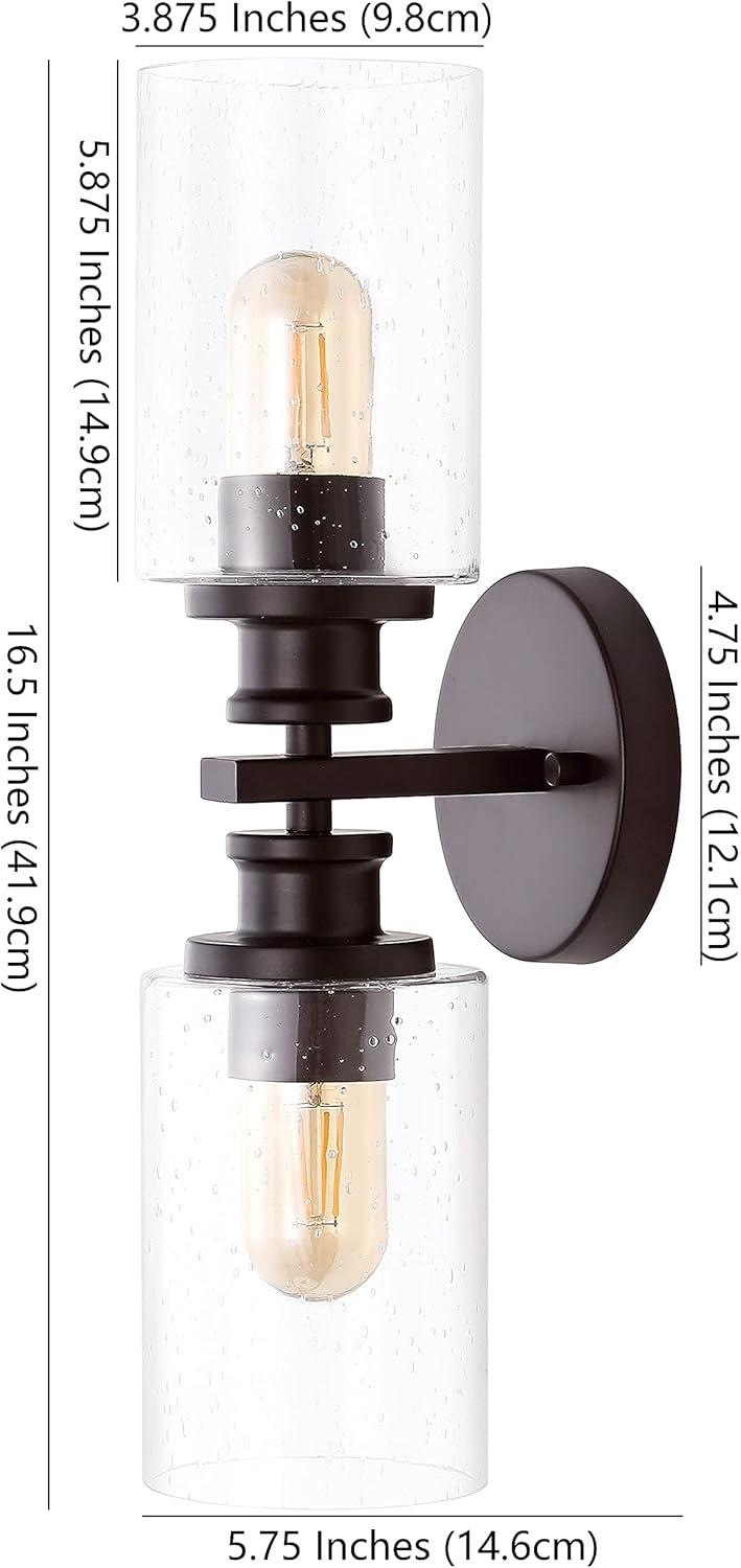 imageJONATHAN Y JYL7577C Jules Edison 165quot Cylinder 2Light IronSeeded Glass Farmhouse Contemporary LED Vanity Rustic Modern Bohemian 2700K 4W Bulbs for Kitchen Bathroom Bedroom Living Room NickelOilRubbed Bronze