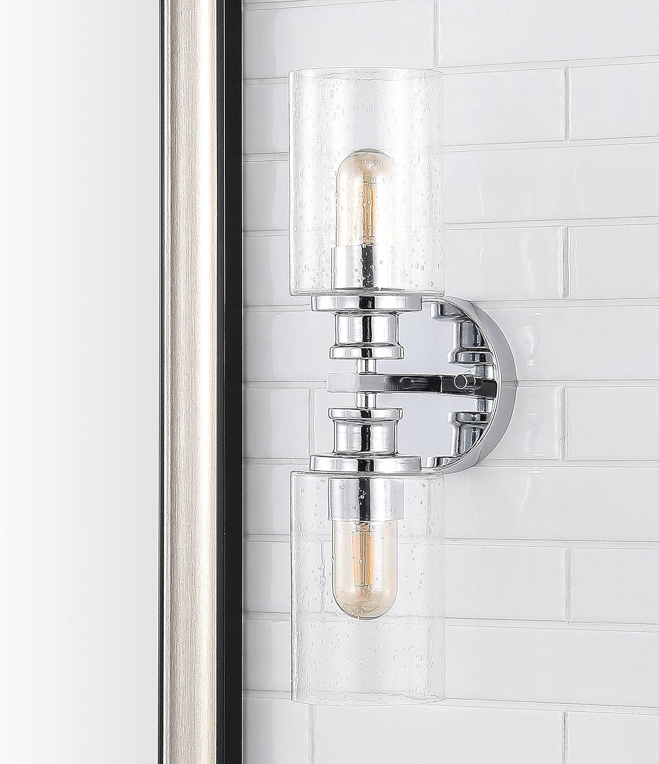 imageJONATHAN Y JYL7577C Jules Edison 165quot Cylinder 2Light IronSeeded Glass Farmhouse Contemporary LED Vanity Rustic Modern Bohemian 2700K 4W Bulbs for Kitchen Bathroom Bedroom Living Room NickelChrome