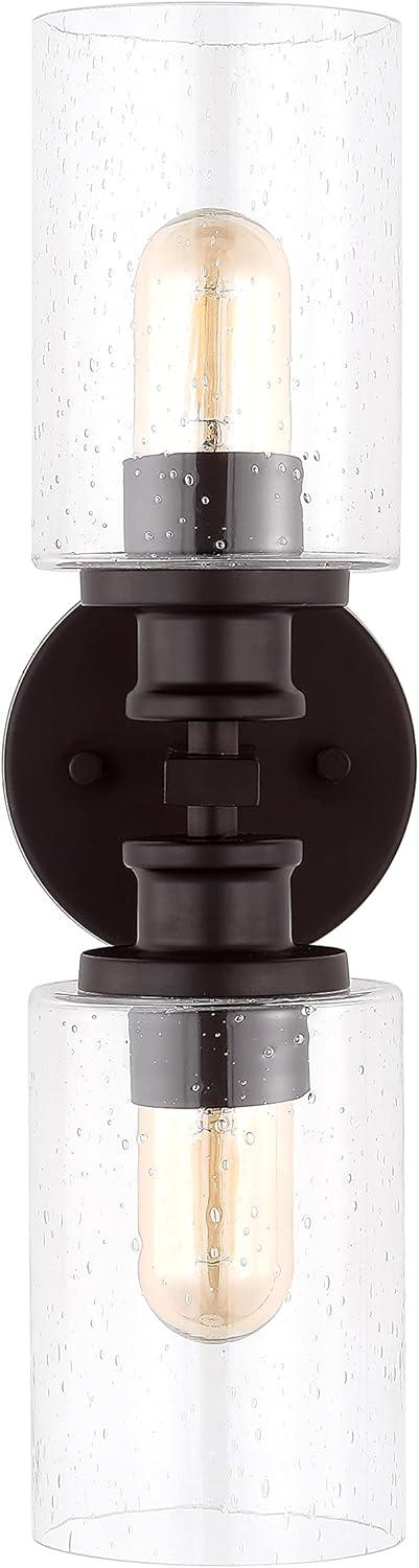 imageJONATHAN Y JYL7577C Jules Edison 165quot Cylinder 2Light IronSeeded Glass Farmhouse Contemporary LED Vanity Rustic Modern Bohemian 2700K 4W Bulbs for Kitchen Bathroom Bedroom Living Room NickelOilRubbed Bronze