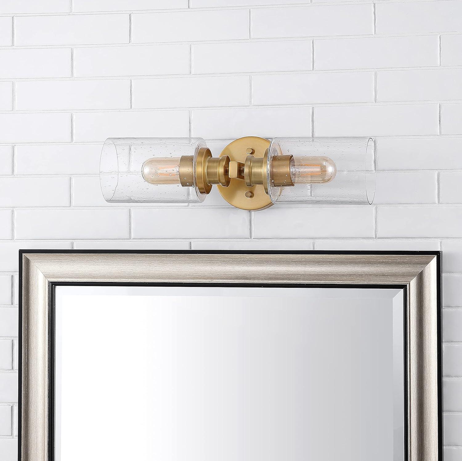 imageJONATHAN Y JYL7577C Jules Edison 165quot Cylinder 2Light IronSeeded Glass Farmhouse Contemporary LED Vanity Rustic Modern Bohemian 2700K 4W Bulbs for Kitchen Bathroom Bedroom Living Room NickelBrass Gold