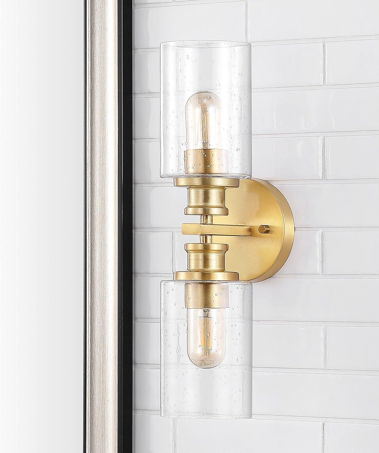 imageJONATHAN Y JYL7577C Jules Edison 165quot Cylinder 2Light IronSeeded Glass Farmhouse Contemporary LED Vanity Rustic Modern Bohemian 2700K 4W Bulbs for Kitchen Bathroom Bedroom Living Room NickelBrass Gold