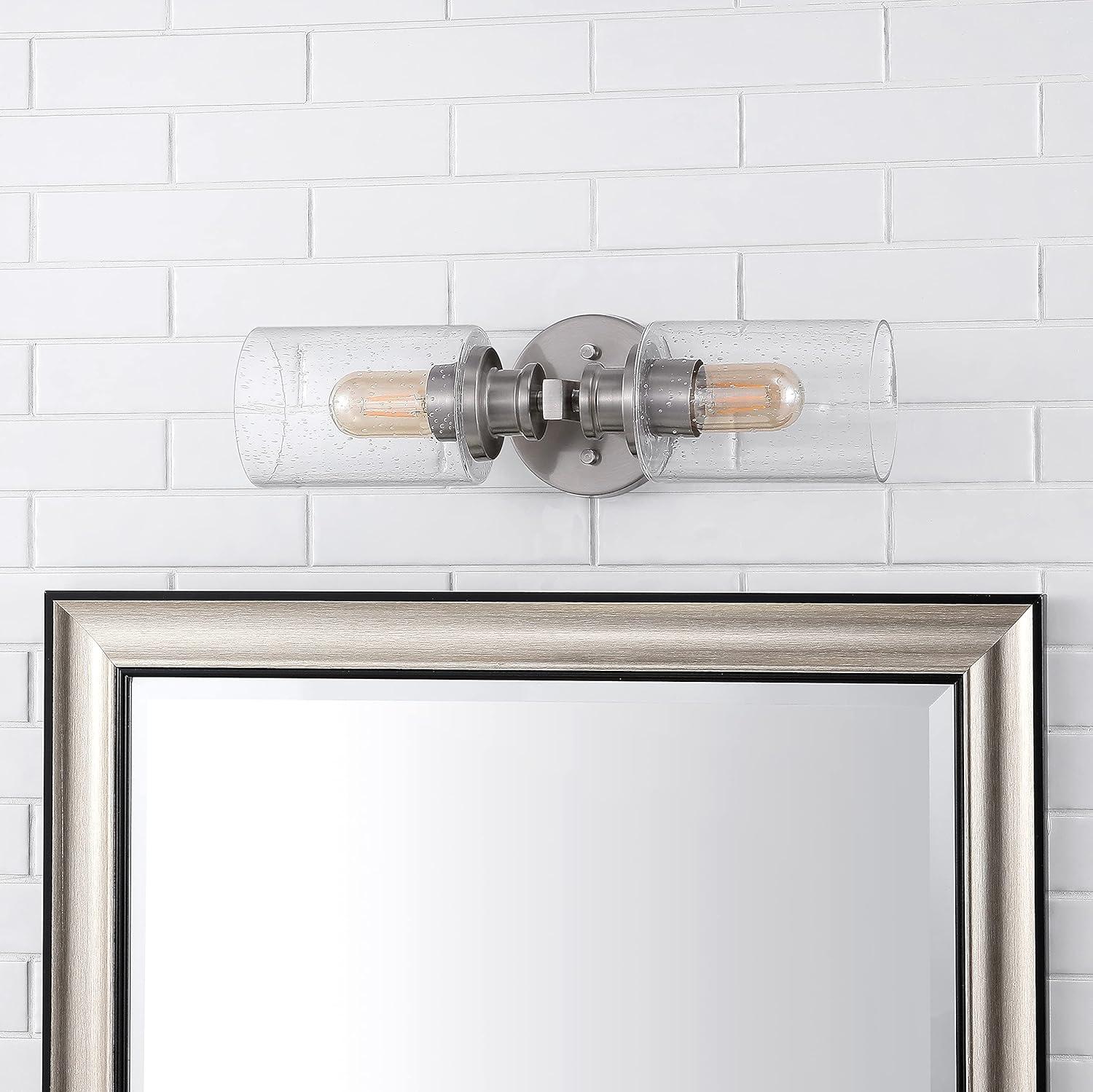 imageJONATHAN Y JYL7577C Jules Edison 165quot Cylinder 2Light IronSeeded Glass Farmhouse Contemporary LED Vanity Rustic Modern Bohemian 2700K 4W Bulbs for Kitchen Bathroom Bedroom Living Room NickelNickel