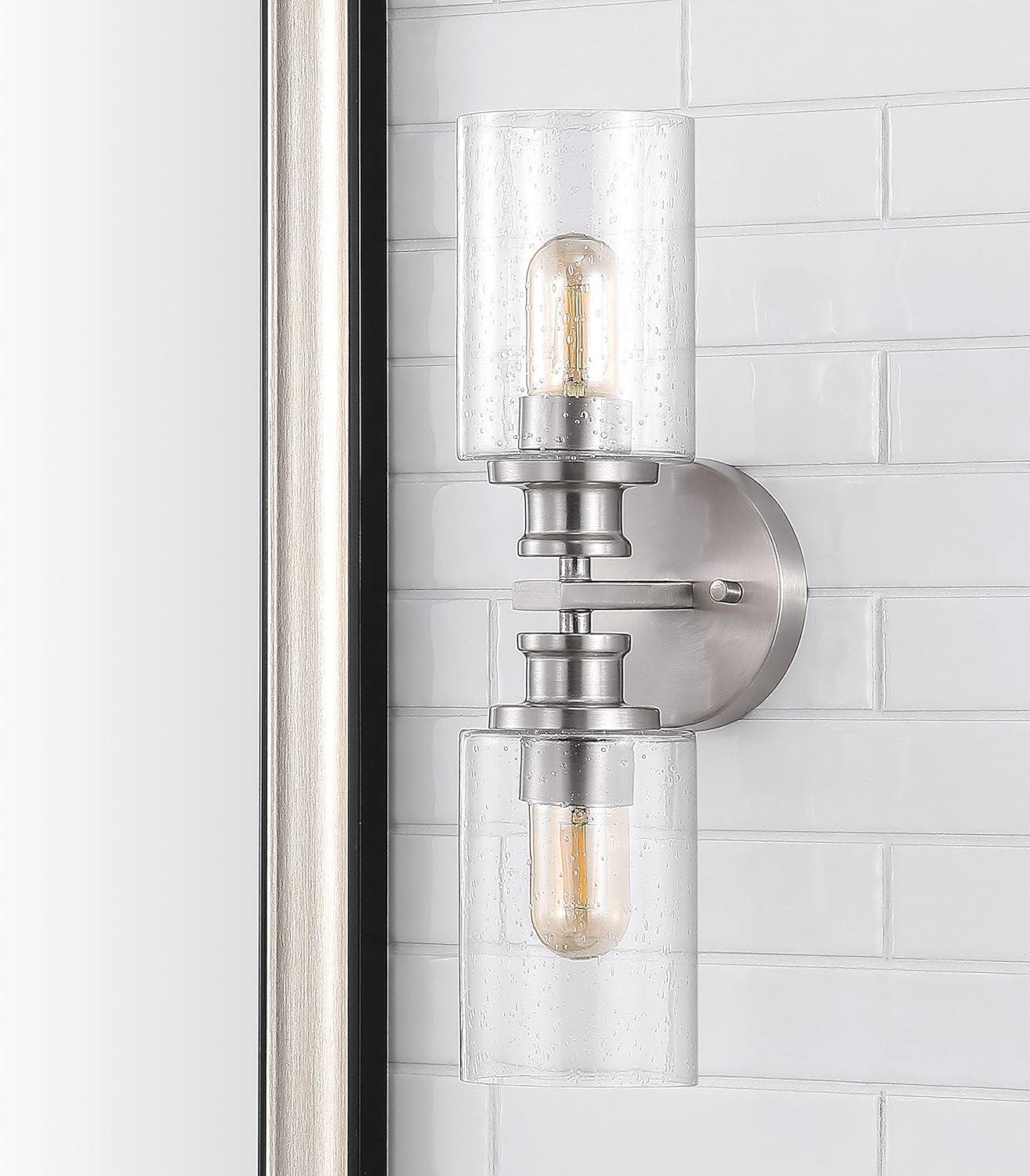 imageJONATHAN Y JYL7577C Jules Edison 165quot Cylinder 2Light IronSeeded Glass Farmhouse Contemporary LED Vanity Rustic Modern Bohemian 2700K 4W Bulbs for Kitchen Bathroom Bedroom Living Room NickelNickel