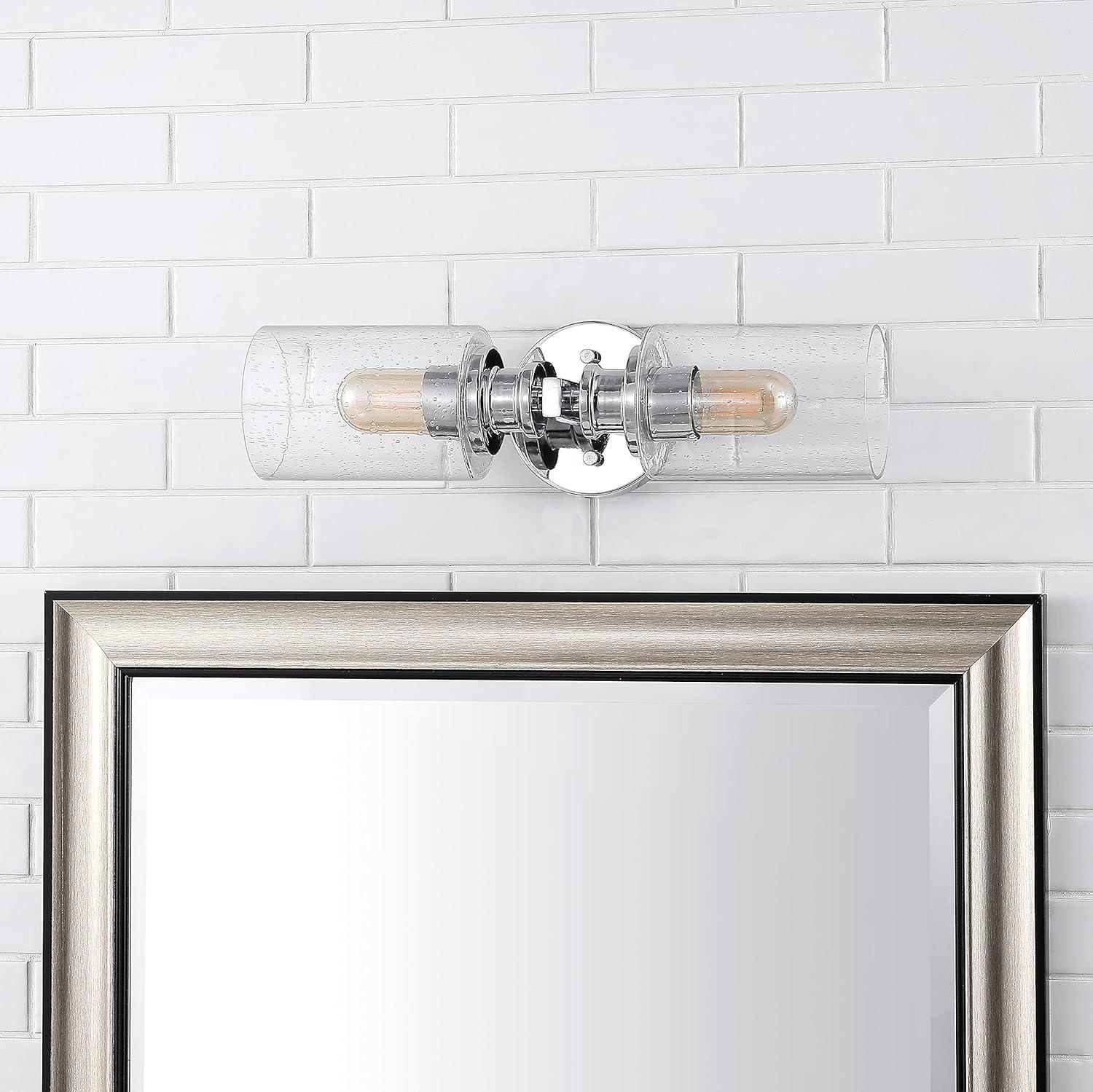 imageJONATHAN Y JYL7577C Jules Edison 165quot Cylinder 2Light IronSeeded Glass Farmhouse Contemporary LED Vanity Rustic Modern Bohemian 2700K 4W Bulbs for Kitchen Bathroom Bedroom Living Room NickelChrome