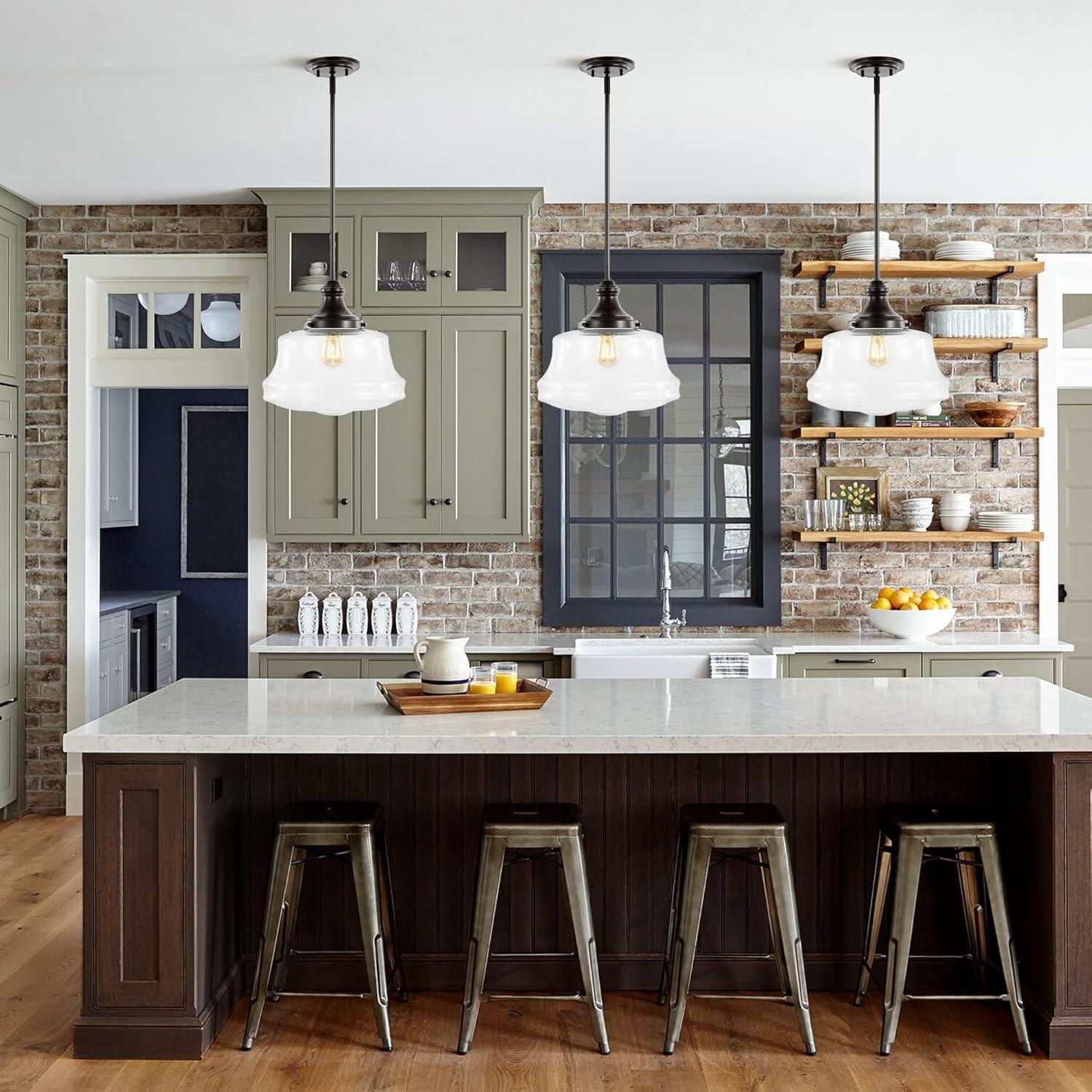 imageJONATHAN Y JYL7585A Schoolhouse 14quot 1Light Bohemian Farmhouse IronGlass LED Pendant Modern Contemporary Adjustable Dining Room Living Room Kitchen Island Foyer Bedroom Oil Rubbed BronzeClear