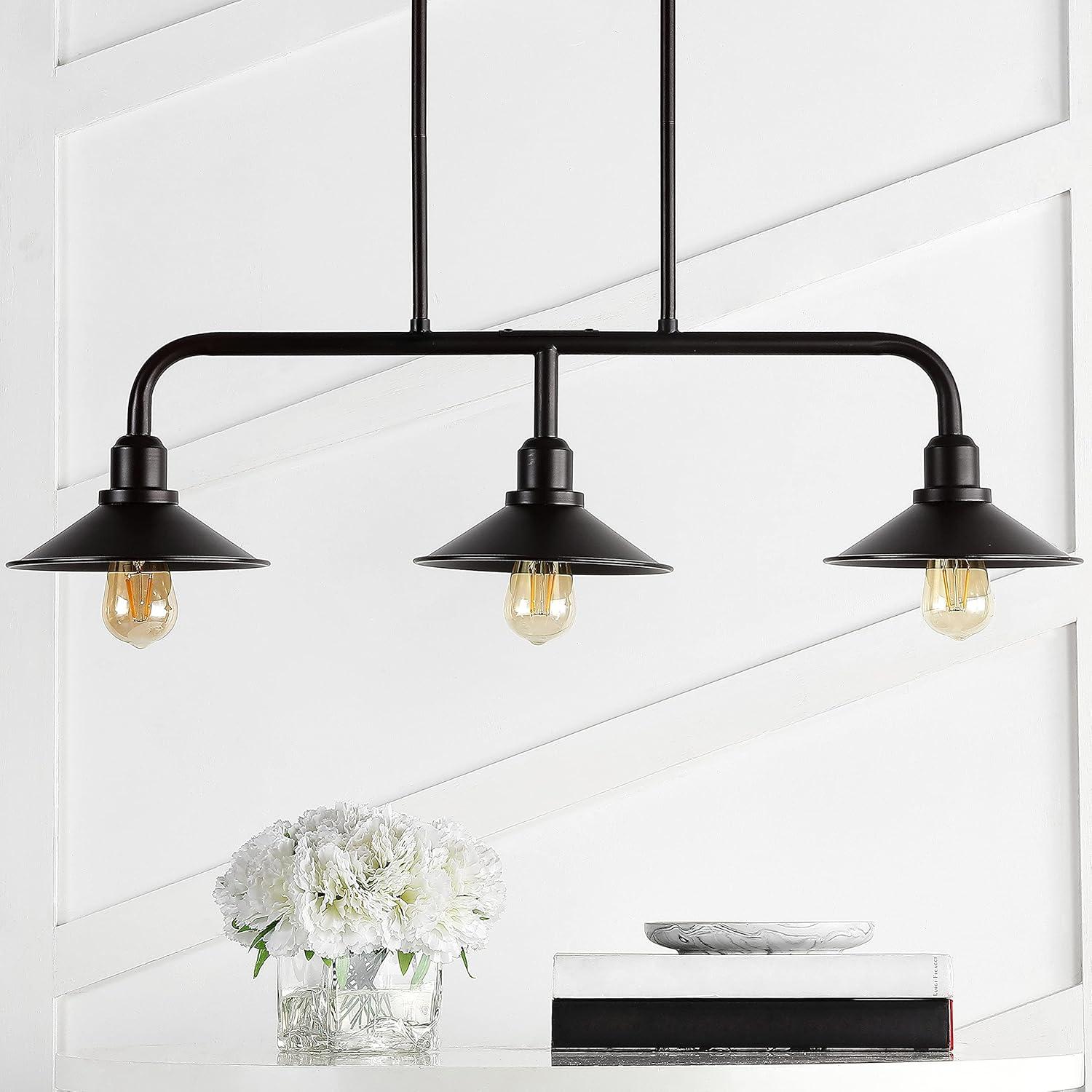 imageJONATHAN Y JYL7593A Nathan 385quot 3Light Industrial Farmhouse Iron Linear LED Pendant Coastal Contemporary Adjustable Dining Room Living Room Kitchen Island Foyer Bedroom Oil Rubbed BronzeClear3425 3 Light