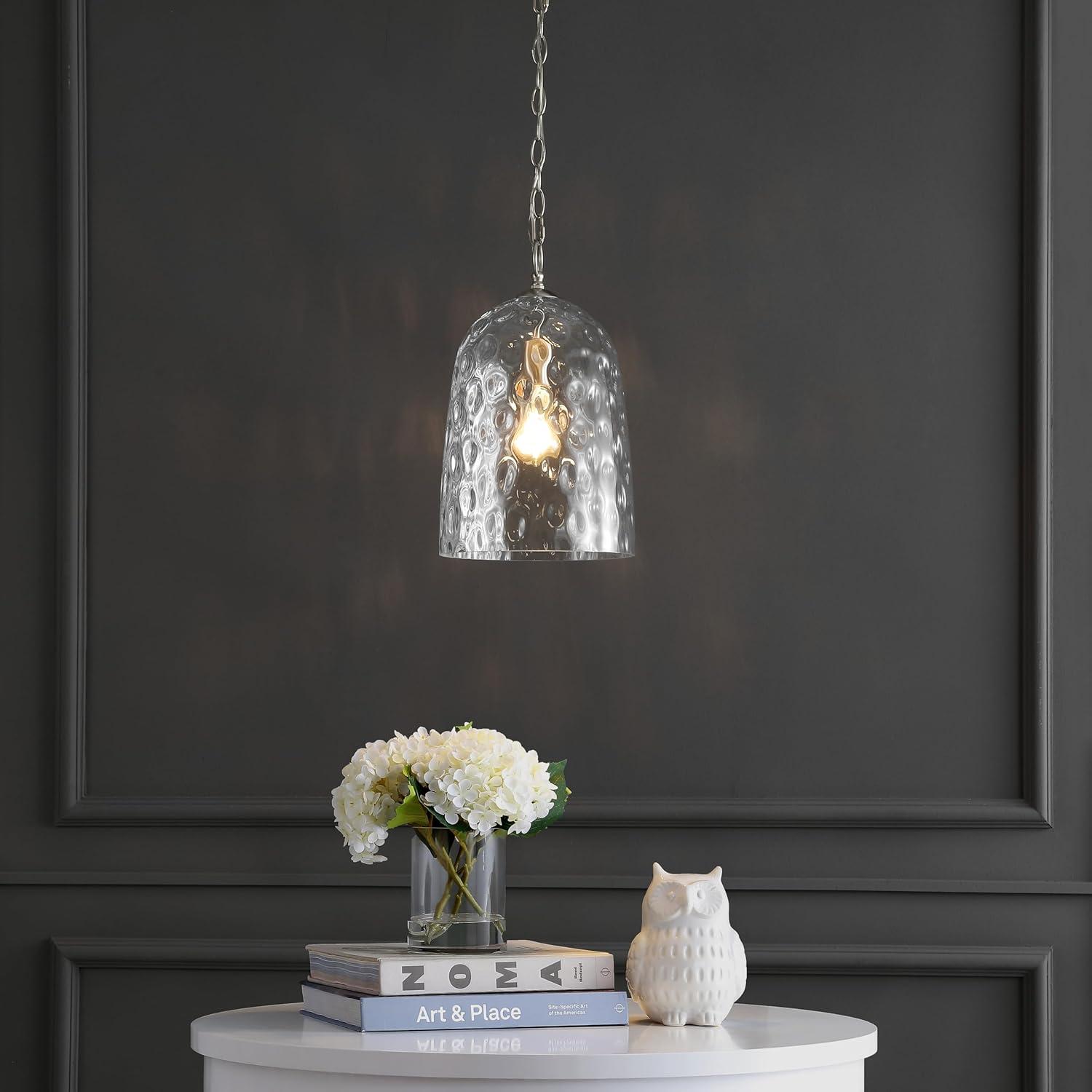 imageJONATHAN Y JYL7595A Matilda 10quot 1Light Industrial Designer IronDimple Glass Dome LED Pendant Contemporary Minimalist Eclectic Transitional Casual Living Room Dining Room Bedroom NickelClear