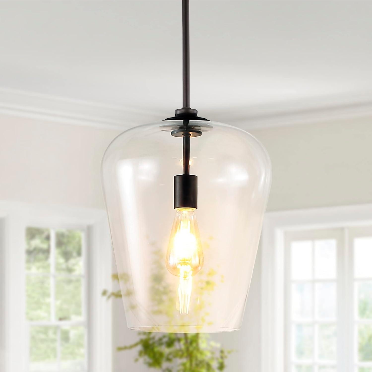 imageJONATHAN Y JYL7596A Hayes 1125quot 1Light Industrial Farmhouse IronGlass LED Pendant Coastal Modern Contemporary Bedroom Living Room Oil Rubbed BronzeClear