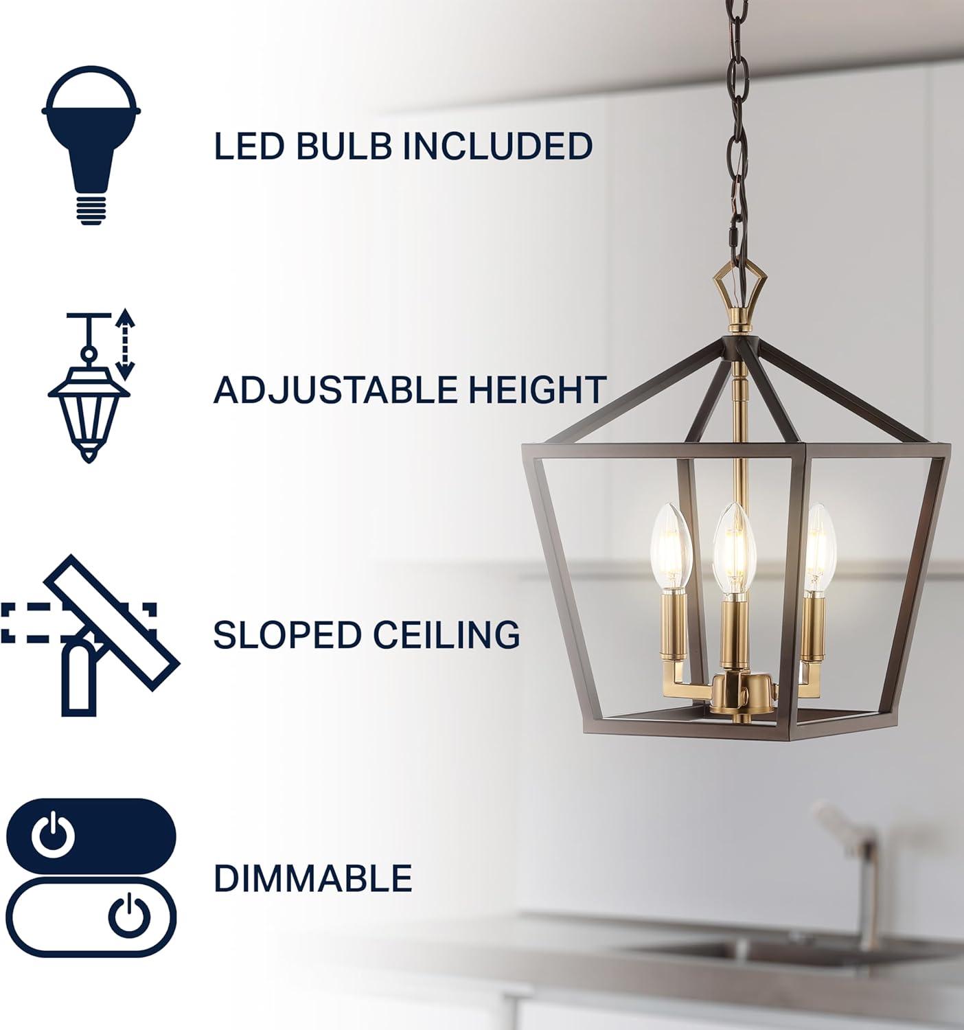 imageJONATHAN Y JYL7601B Pagoda Lantern Dimmable Adjustable Metal LED Pendant Classic Traditional Farmhouse Dining Room Living Room Kitchen Foyer Bedroom Hallway 10 in Antique GoldOil Rubbed BronzeBrass Gold