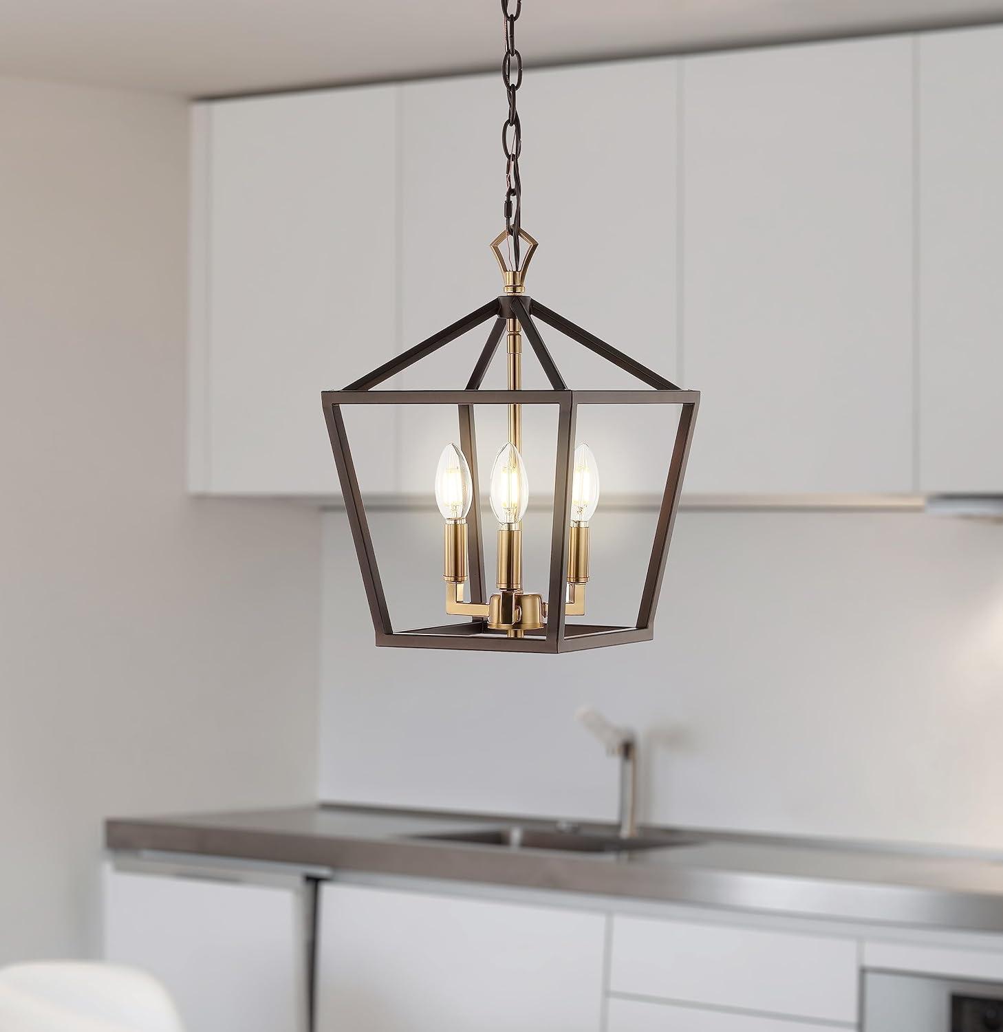 imageJONATHAN Y JYL7601B Pagoda Lantern Dimmable Adjustable Metal LED Pendant Classic Traditional Farmhouse Dining Room Living Room Kitchen Foyer Bedroom Hallway 10 in Antique GoldOil Rubbed BronzeBrass Gold