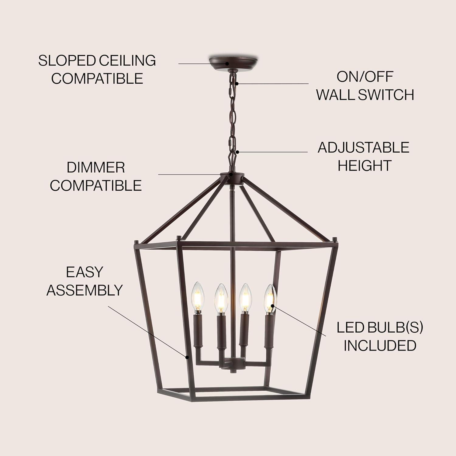 imageJONATHAN Y JYL7601B Pagoda Lantern Dimmable Adjustable Metal LED Pendant Classic Traditional Farmhouse Dining Room Living Room Kitchen Foyer Bedroom Hallway 10 in Antique GoldOilRubbed Bronze