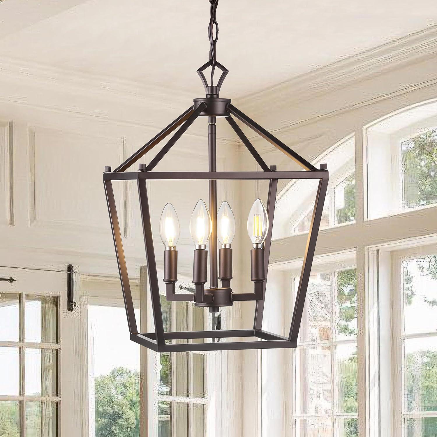 imageJONATHAN Y JYL7601B Pagoda Lantern Dimmable Adjustable Metal LED Pendant Classic Traditional Farmhouse Dining Room Living Room Kitchen Foyer Bedroom Hallway 10 in Antique GoldOilRubbed Bronze