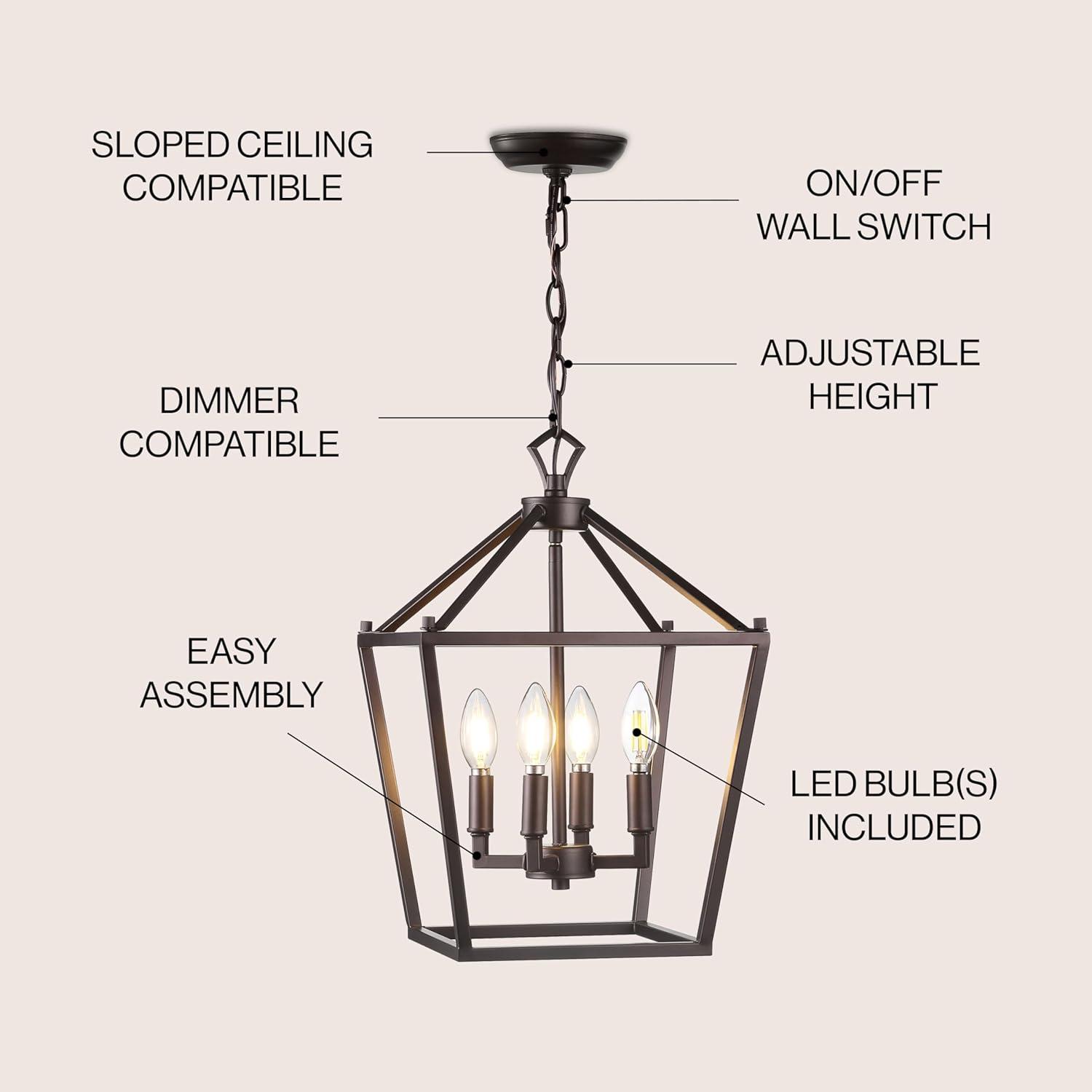 imageJONATHAN Y JYL7601B Pagoda Lantern Dimmable Adjustable Metal LED Pendant Classic Traditional Farmhouse Dining Room Living Room Kitchen Foyer Bedroom Hallway 10 in Antique GoldOilRubbed Bronze
