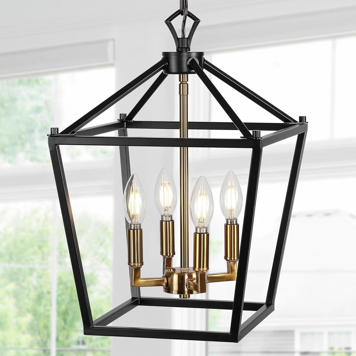 imageJONATHAN Y JYL7601B Pagoda Lantern Dimmable Adjustable Metal LED Pendant Classic Traditional Farmhouse Dining Room Living Room Kitchen Foyer Bedroom Hallway 10 in Antique GoldOil Rubbed BronzeBrass Gold
