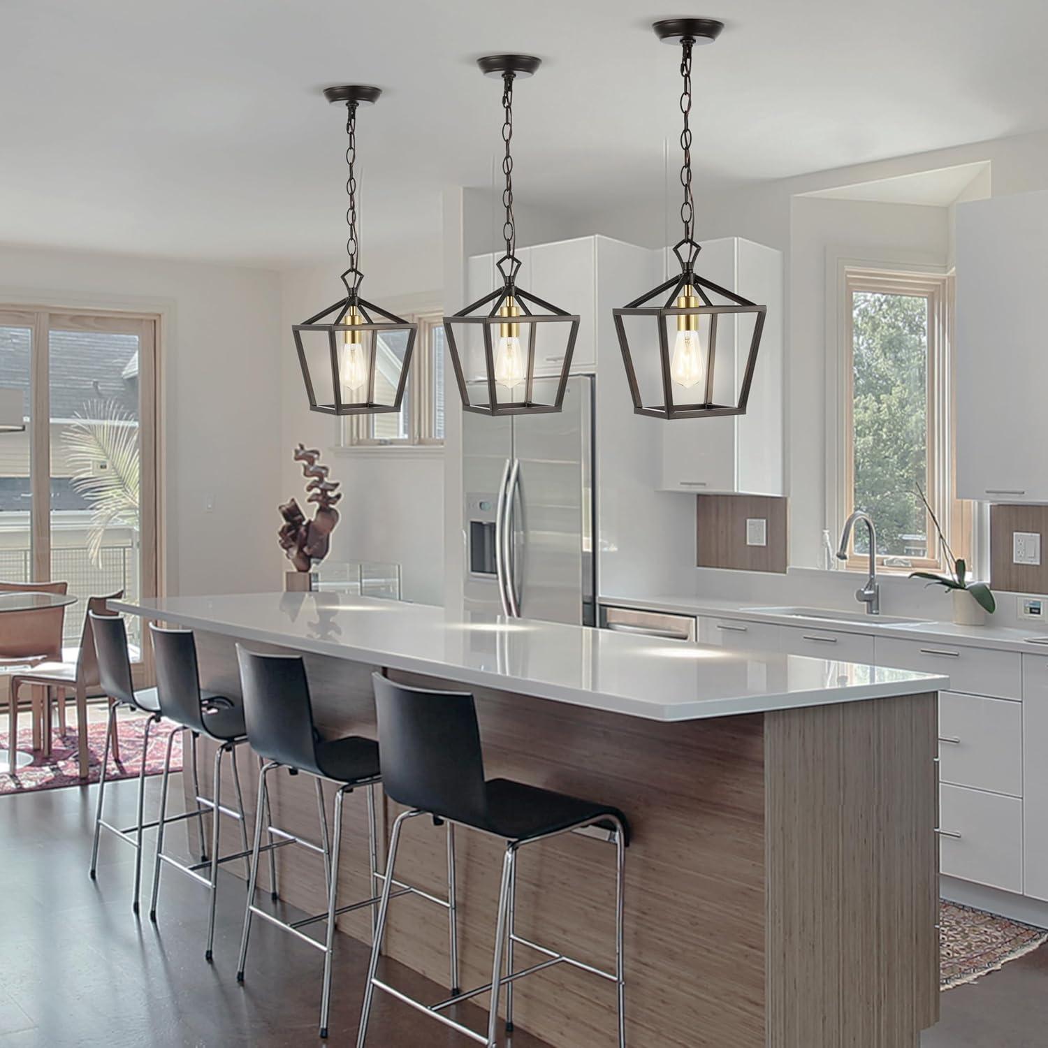 imageJONATHAN Y JYL7601B Pagoda Lantern Dimmable Adjustable Metal LED Pendant Classic Traditional Farmhouse Dining Room Living Room Kitchen Foyer Bedroom Hallway 10 in Antique GoldOil Rubbed BronzeBrass Gold