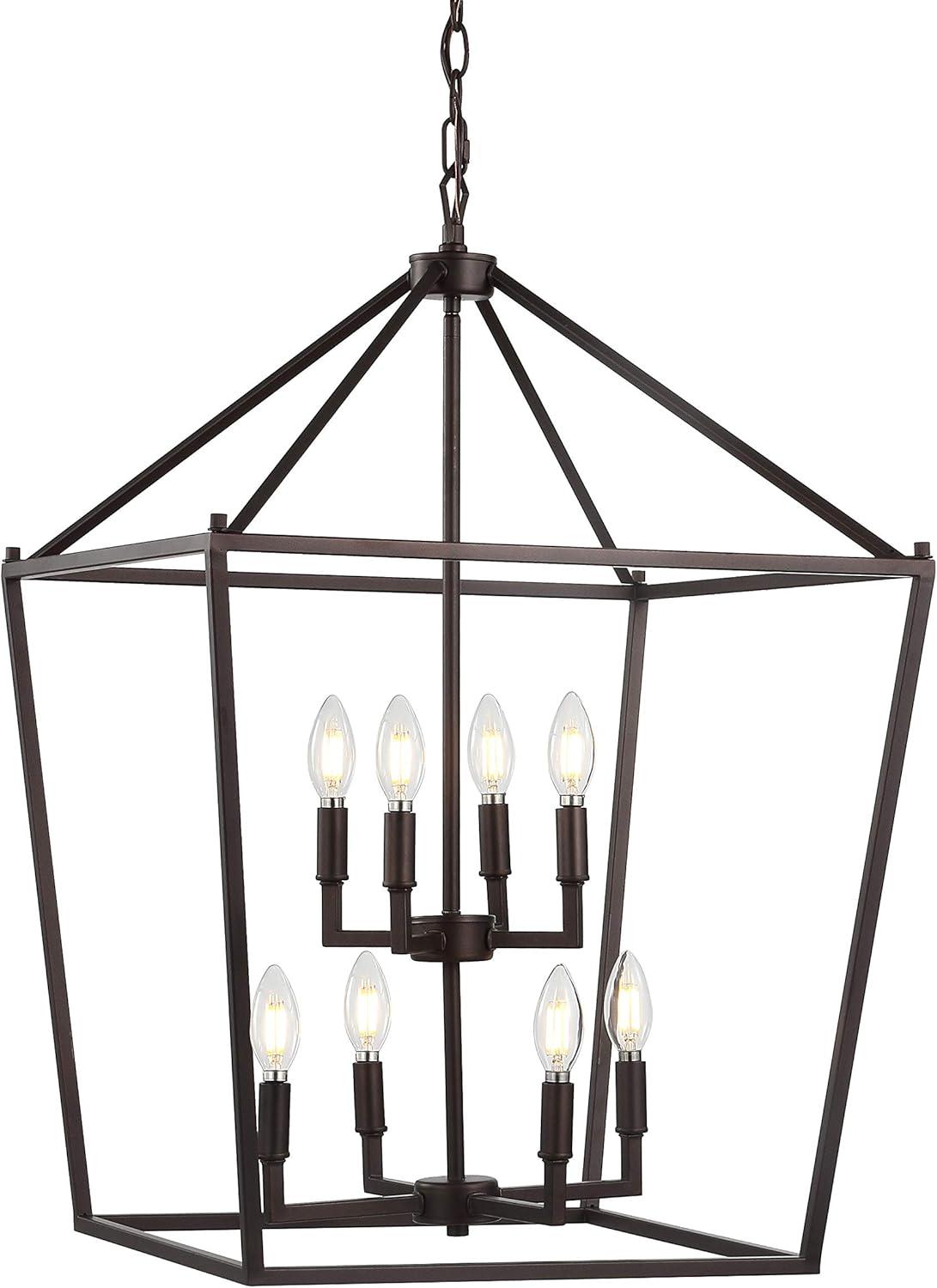 imageJONATHAN Y JYL7601B Pagoda Lantern Dimmable Adjustable Metal LED Pendant Classic Traditional Farmhouse Dining Room Living Room Kitchen Foyer Bedroom Hallway 10 in Antique GoldOilRubbed Bronze