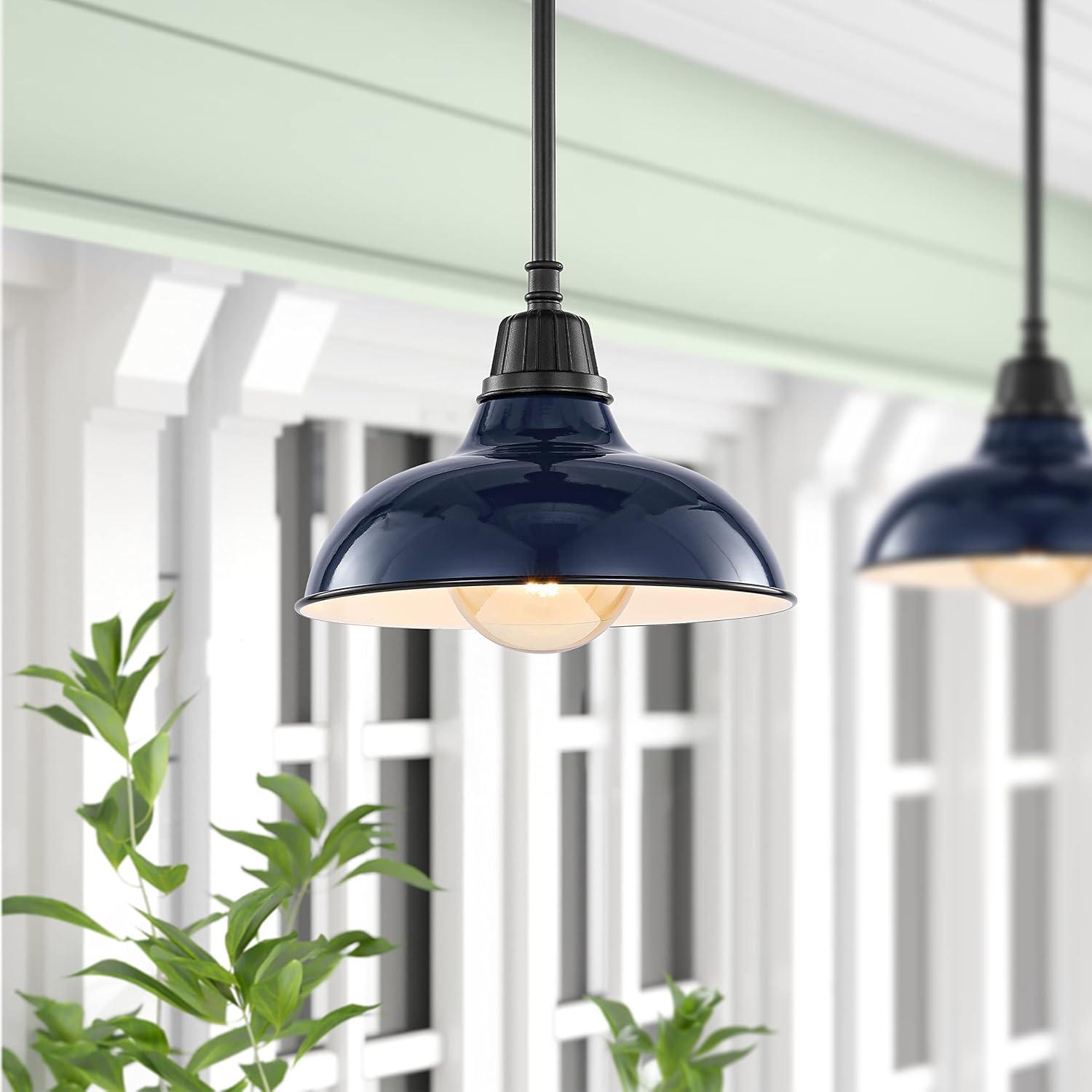 imageJONATHAN Y JYL7611K Jasper 1225quot 1Light Farmhouse Industrial IndoorOutdoor Iron LED Pendant Modern Rustic Coastal Cottage Traditional Patio Porch Living Room Entryway Matte Silver BlueNavyBlack