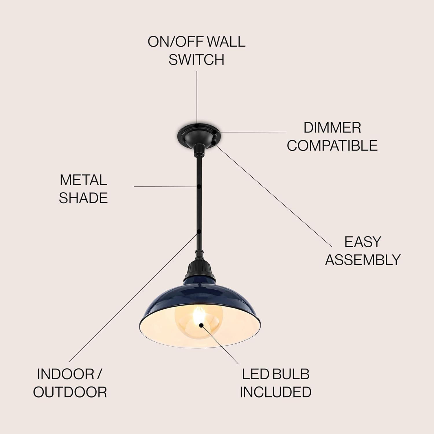 imageJONATHAN Y JYL7611K Jasper 1225quot 1Light Farmhouse Industrial IndoorOutdoor Iron LED Pendant Modern Rustic Coastal Cottage Traditional Patio Porch Living Room Entryway Matte Silver BlueNavyBlack