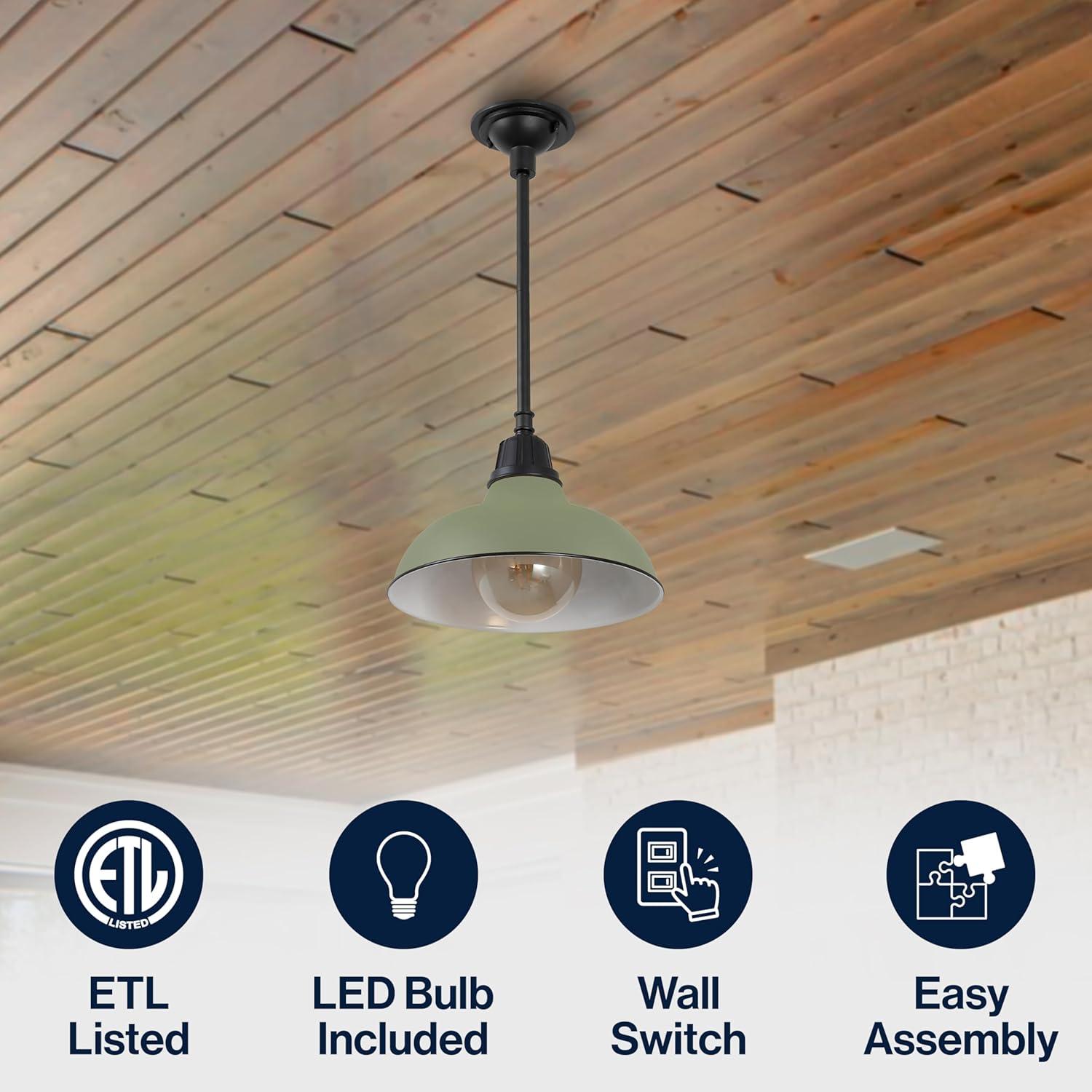 imageJONATHAN Y JYL7611K Jasper 1225quot 1Light Farmhouse Industrial IndoorOutdoor Iron LED Pendant Modern Rustic Coastal Cottage Traditional Patio Porch Living Room Entryway Matte Silver BlueMatte Olive Green