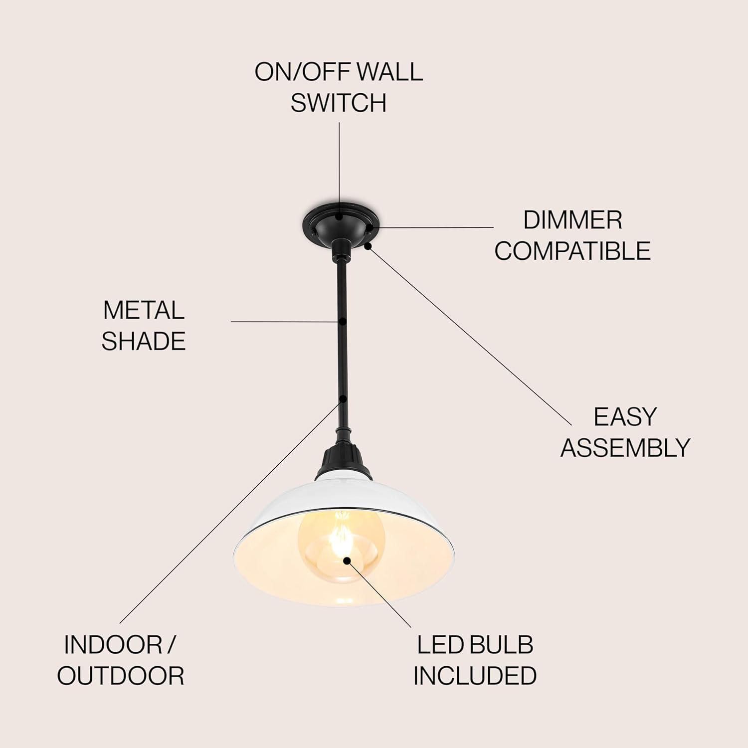imageJONATHAN Y JYL7611K Jasper 1225quot 1Light Farmhouse Industrial IndoorOutdoor Iron LED Pendant Modern Rustic Coastal Cottage Traditional Patio Porch Living Room Entryway Matte Silver BlueWhiteBlack