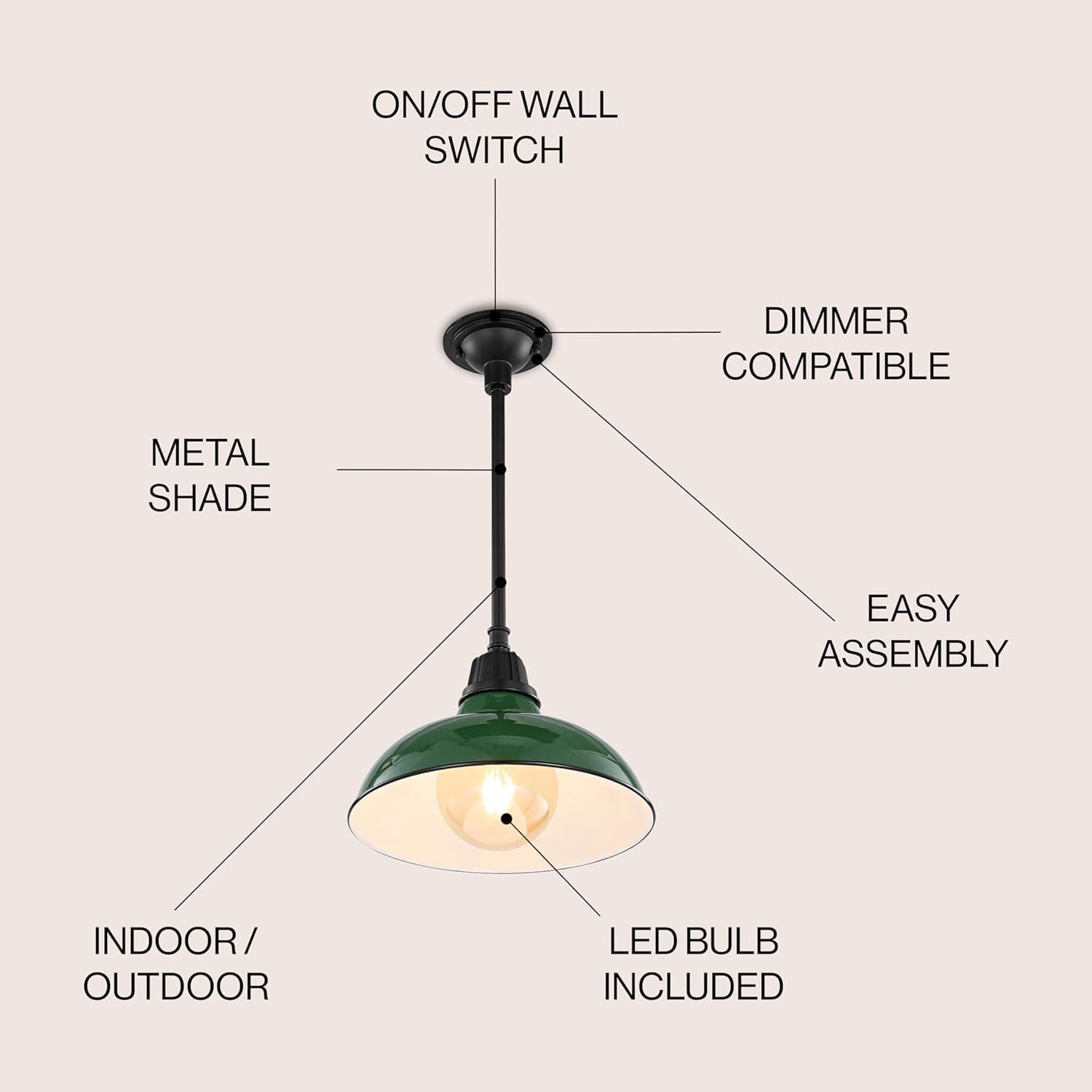 imageJONATHAN Y JYL7611K Jasper 1225quot 1Light Farmhouse Industrial IndoorOutdoor Iron LED Pendant Modern Rustic Coastal Cottage Traditional Patio Porch Living Room Entryway Matte Silver BlueGreenBlack
