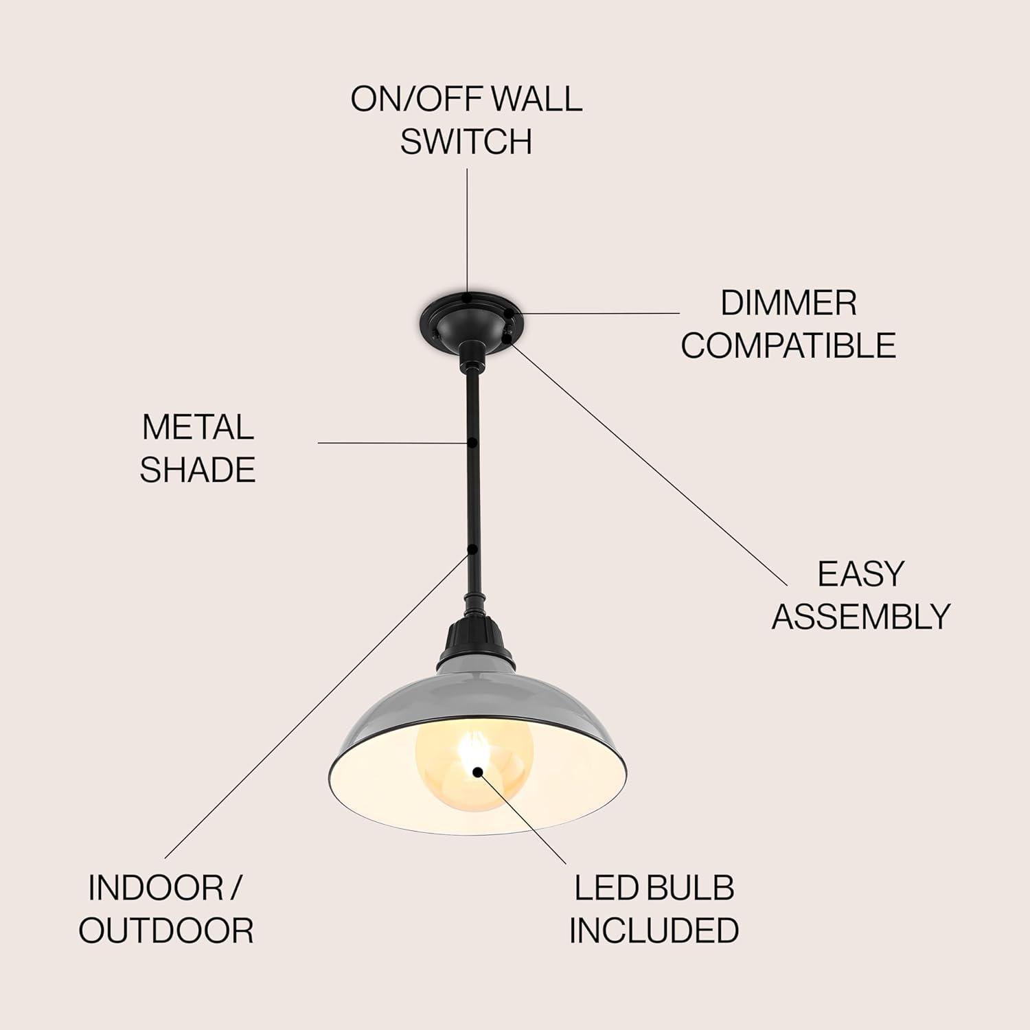 imageJONATHAN Y JYL7611K Jasper 1225quot 1Light Farmhouse Industrial IndoorOutdoor Iron LED Pendant Modern Rustic Coastal Cottage Traditional Patio Porch Living Room Entryway Matte Silver BlueGrayBlack