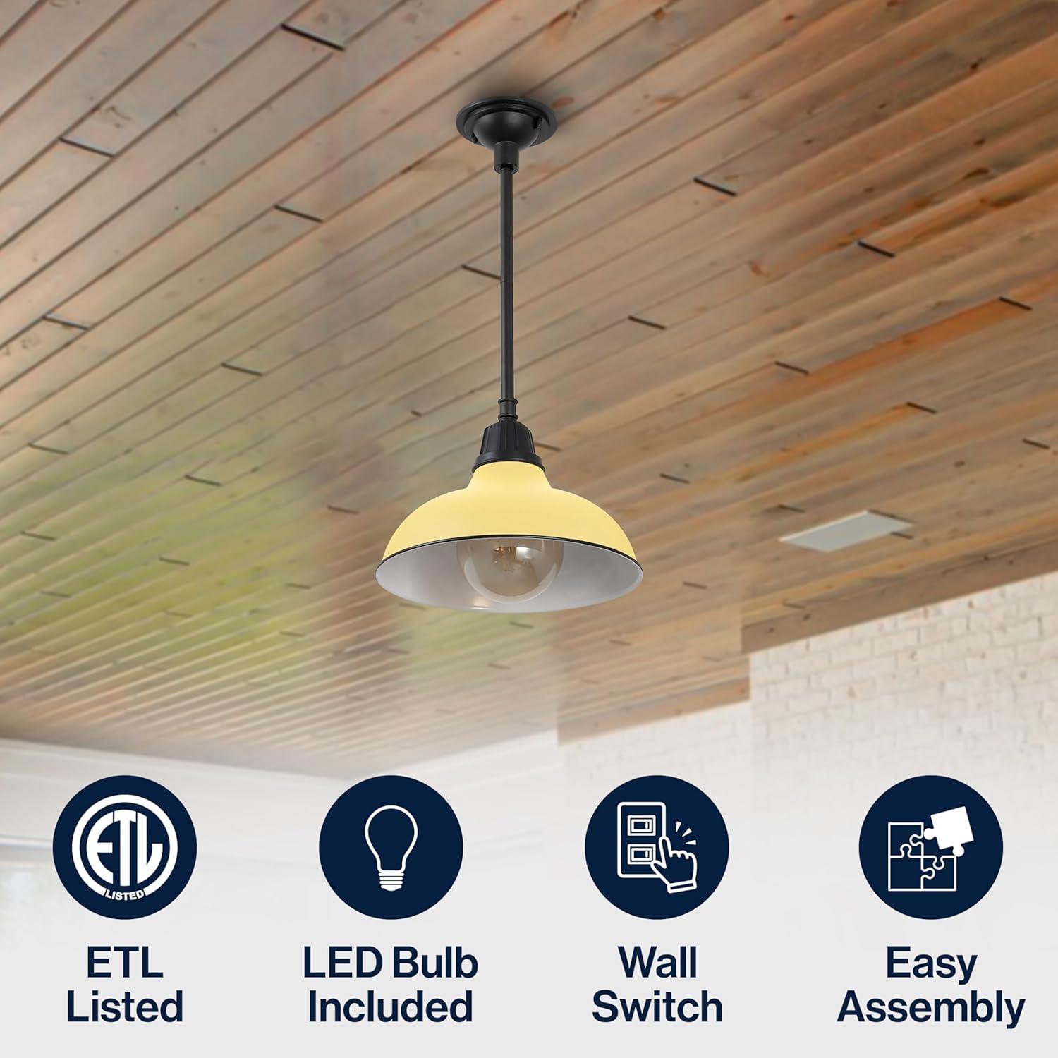 imageJONATHAN Y JYL7611K Jasper 1225quot 1Light Farmhouse Industrial IndoorOutdoor Iron LED Pendant Modern Rustic Coastal Cottage Traditional Patio Porch Living Room Entryway Matte Silver BlueMatte Yellow