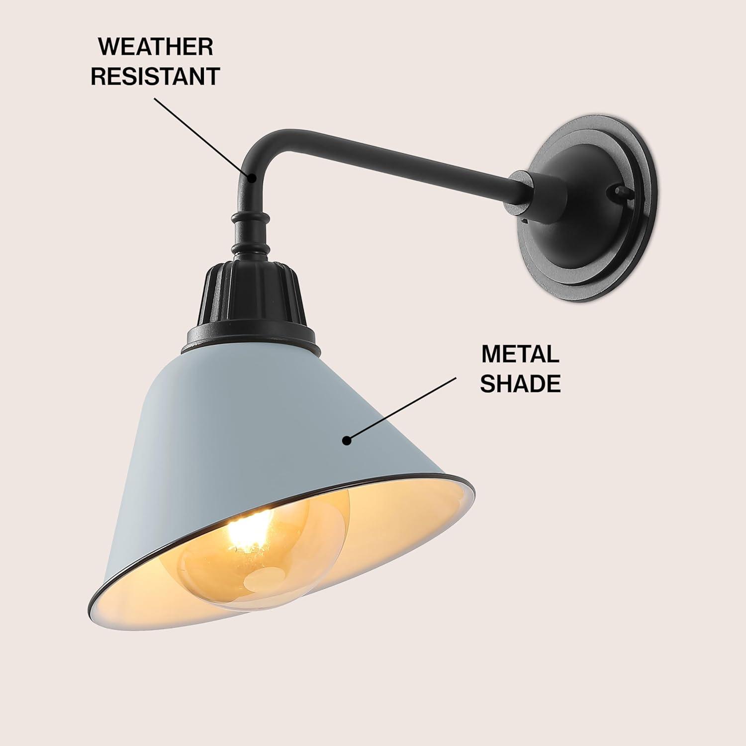 imageJONATHAN Y JYL7612G Croydon 963quot 1Light Farmhouse Industrial IndoorOutdoor Iron LED Gooseneck Arm Outdoor Sconce Metal Bell Shade Vintage Cottage Rustic Porch Patio Yard Barn Wood FinishCopperMatte Silver BlueBlack