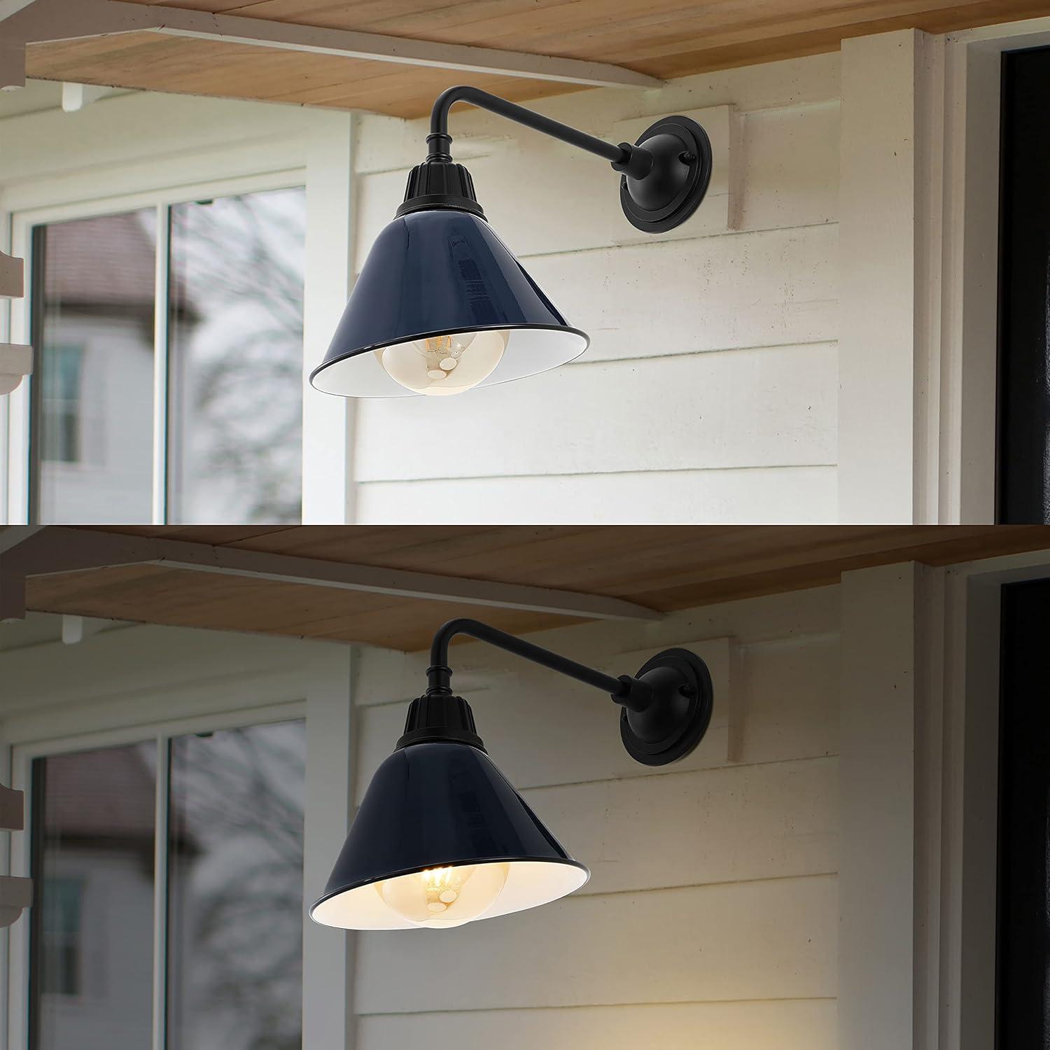 imageJONATHAN Y JYL7612G Croydon 963quot 1Light Farmhouse Industrial IndoorOutdoor Iron LED Gooseneck Arm Outdoor Sconce Metal Bell Shade Vintage Cottage Rustic Porch Patio Yard Barn Wood FinishCopperNavyBlack