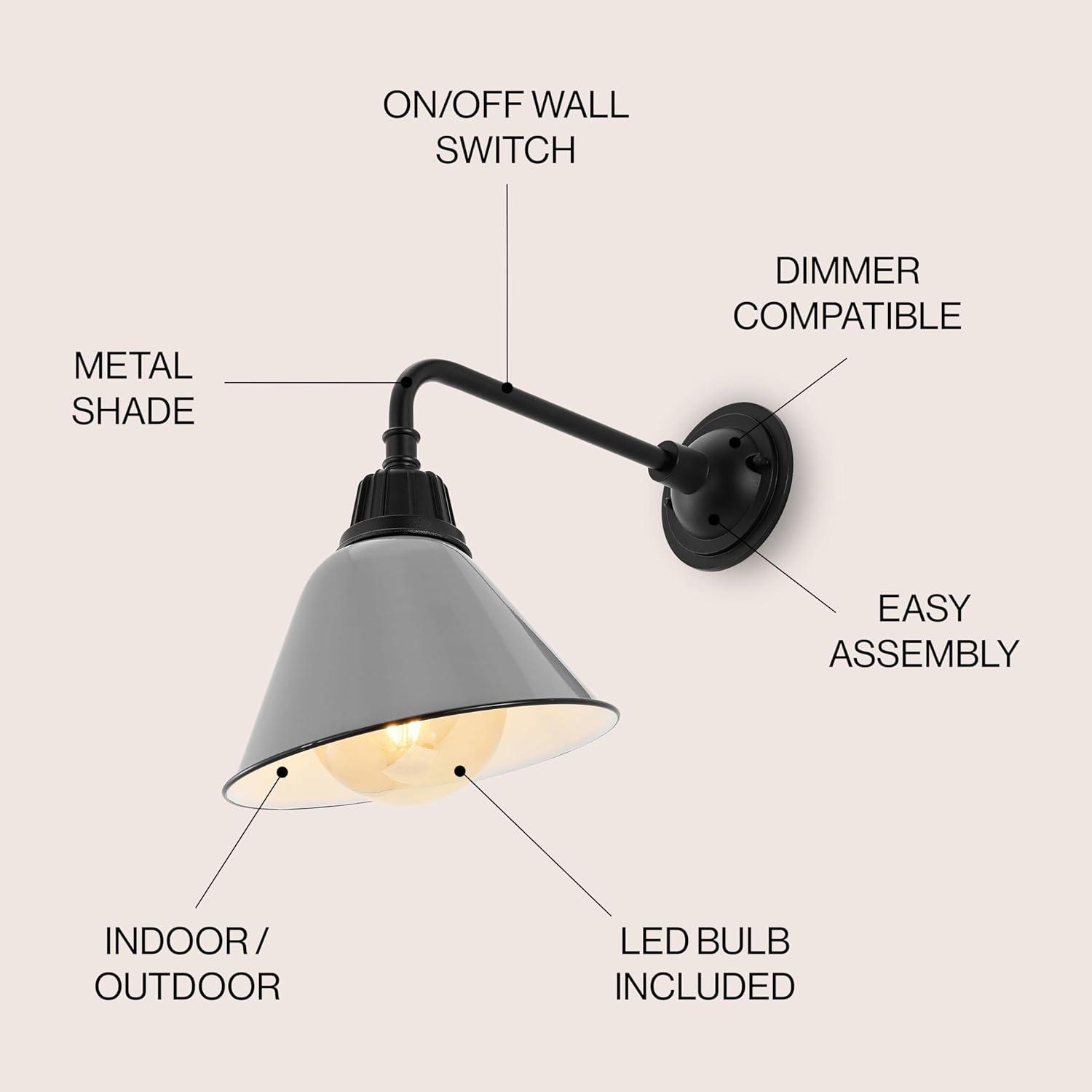 imageJONATHAN Y JYL7612G Croydon 963quot 1Light Farmhouse Industrial IndoorOutdoor Iron LED Gooseneck Arm Outdoor Sconce Metal Bell Shade Vintage Cottage Rustic Porch Patio Yard Barn Wood FinishCopperGrayBlack