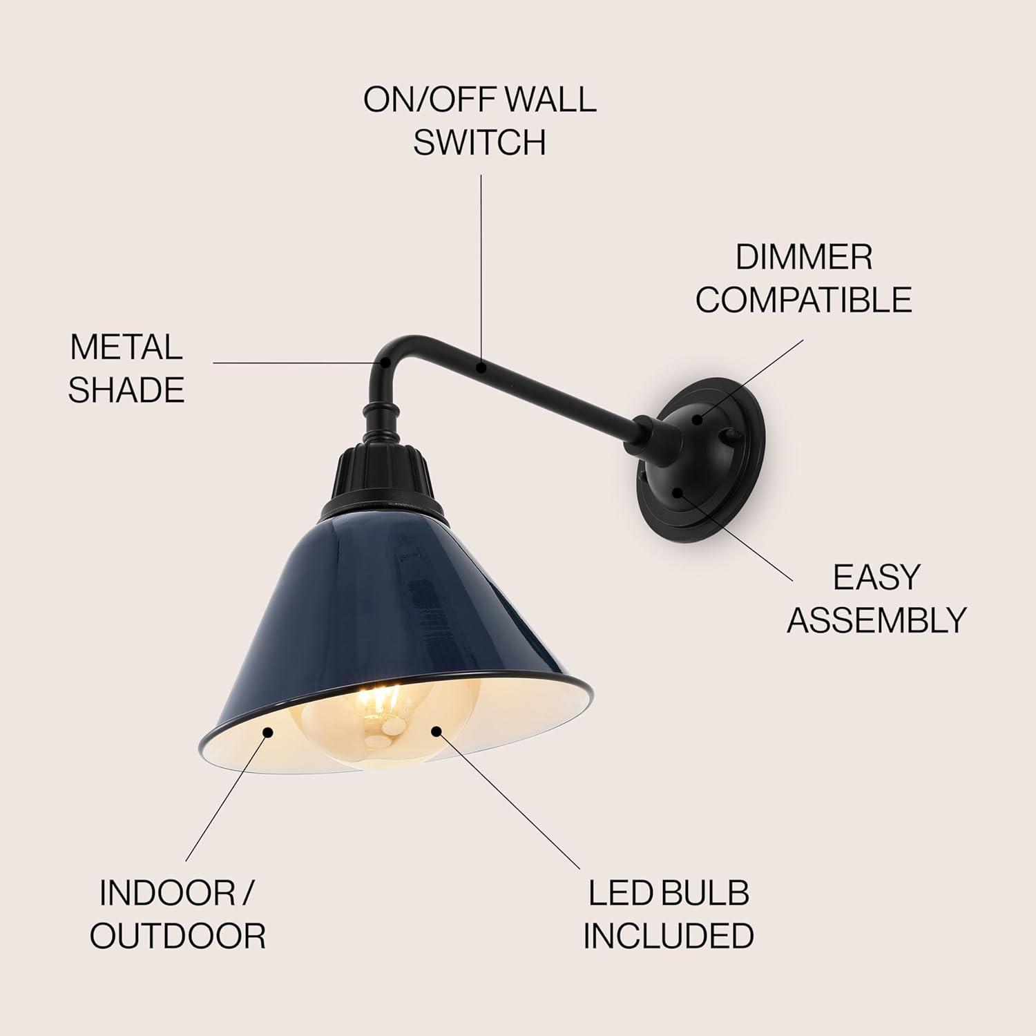 imageJONATHAN Y JYL7612G Croydon 963quot 1Light Farmhouse Industrial IndoorOutdoor Iron LED Gooseneck Arm Outdoor Sconce Metal Bell Shade Vintage Cottage Rustic Porch Patio Yard Barn Wood FinishCopperNavyBlack