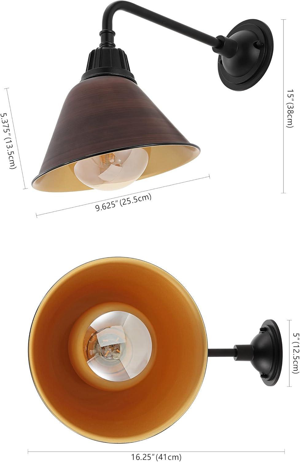 imageJONATHAN Y JYL7612G Croydon 963quot 1Light Farmhouse Industrial IndoorOutdoor Iron LED Gooseneck Arm Outdoor Sconce Metal Bell Shade Vintage Cottage Rustic Porch Patio Yard Barn Wood FinishCopperWood FinishBlack