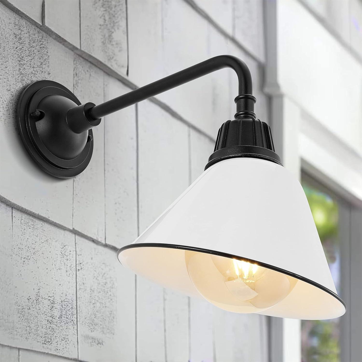 imageJONATHAN Y JYL7612G Croydon 963quot 1Light Farmhouse Industrial IndoorOutdoor Iron LED Gooseneck Arm Outdoor Sconce Metal Bell Shade Vintage Cottage Rustic Porch Patio Yard Barn Wood FinishCopperWhiteBlack
