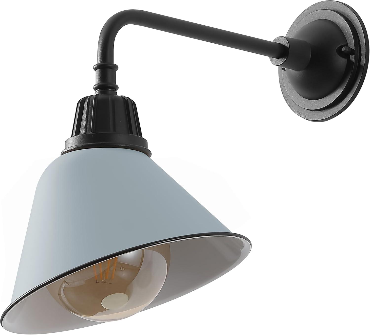 imageJONATHAN Y JYL7612G Croydon 963quot 1Light Farmhouse Industrial IndoorOutdoor Iron LED Gooseneck Arm Outdoor Sconce Metal Bell Shade Vintage Cottage Rustic Porch Patio Yard Barn Wood FinishCopperMatte Silver BlueBlack